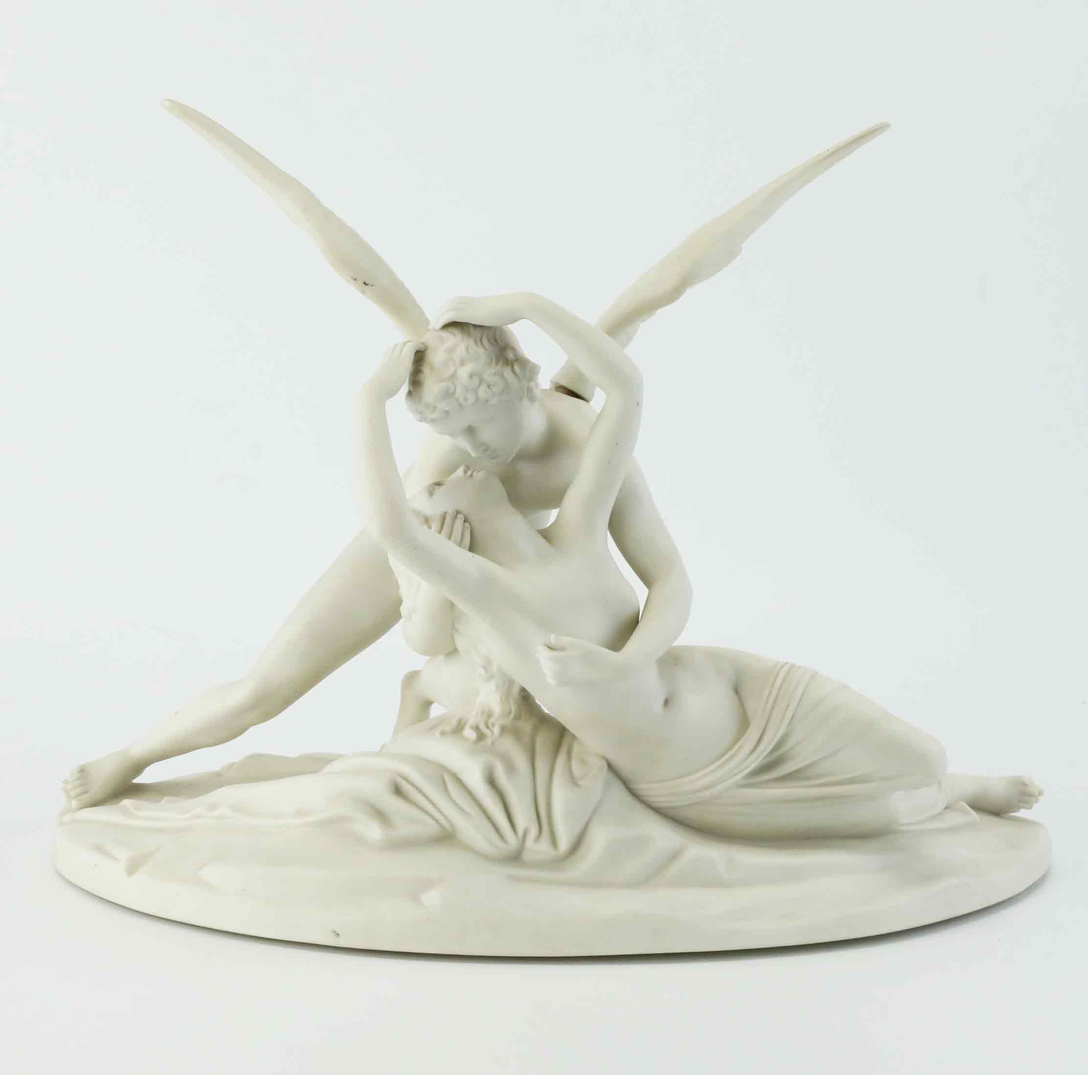 SKULPTUR, parian. "Amor och Psyke", Gustafsberg, 1910/20-tal.