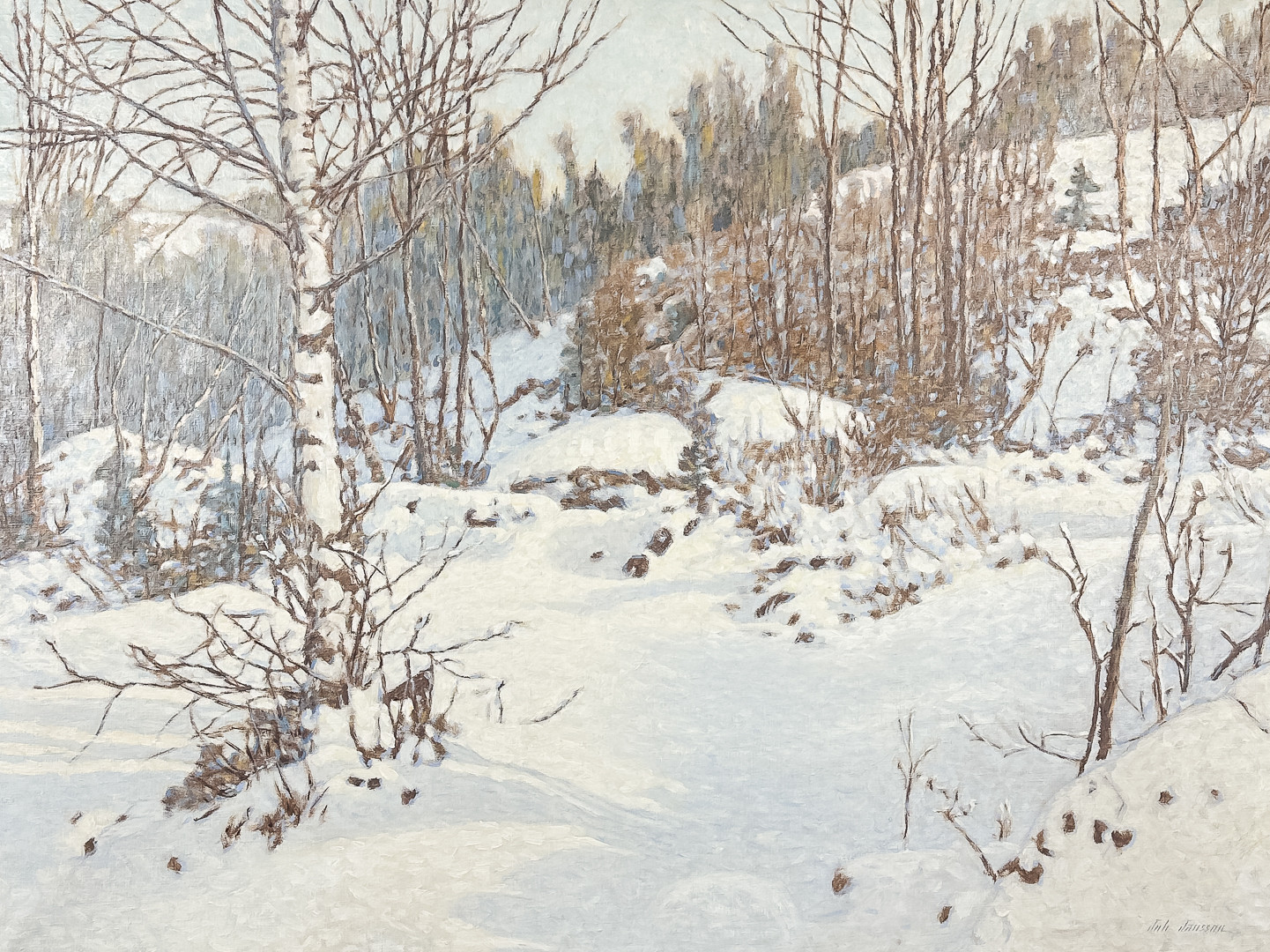 JOHAN JANSSON. OLJA PÅ DUK, "Vinterlandskap", signerad.