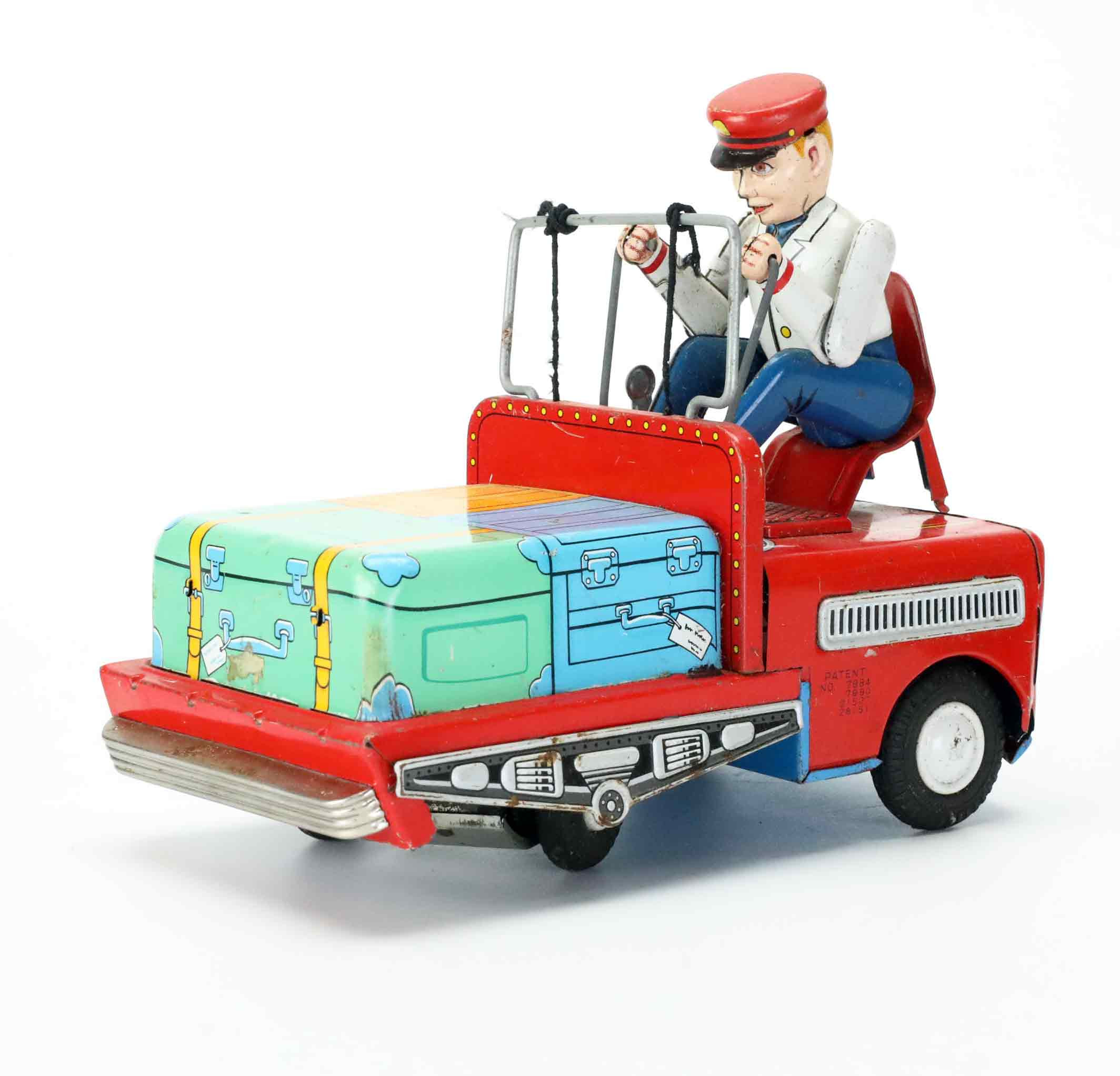 PLÅTLEKSAK, Litograferad plåt, Bagagebil, Modern Toys, Trade Mark, Japan, 1950/60-tal.