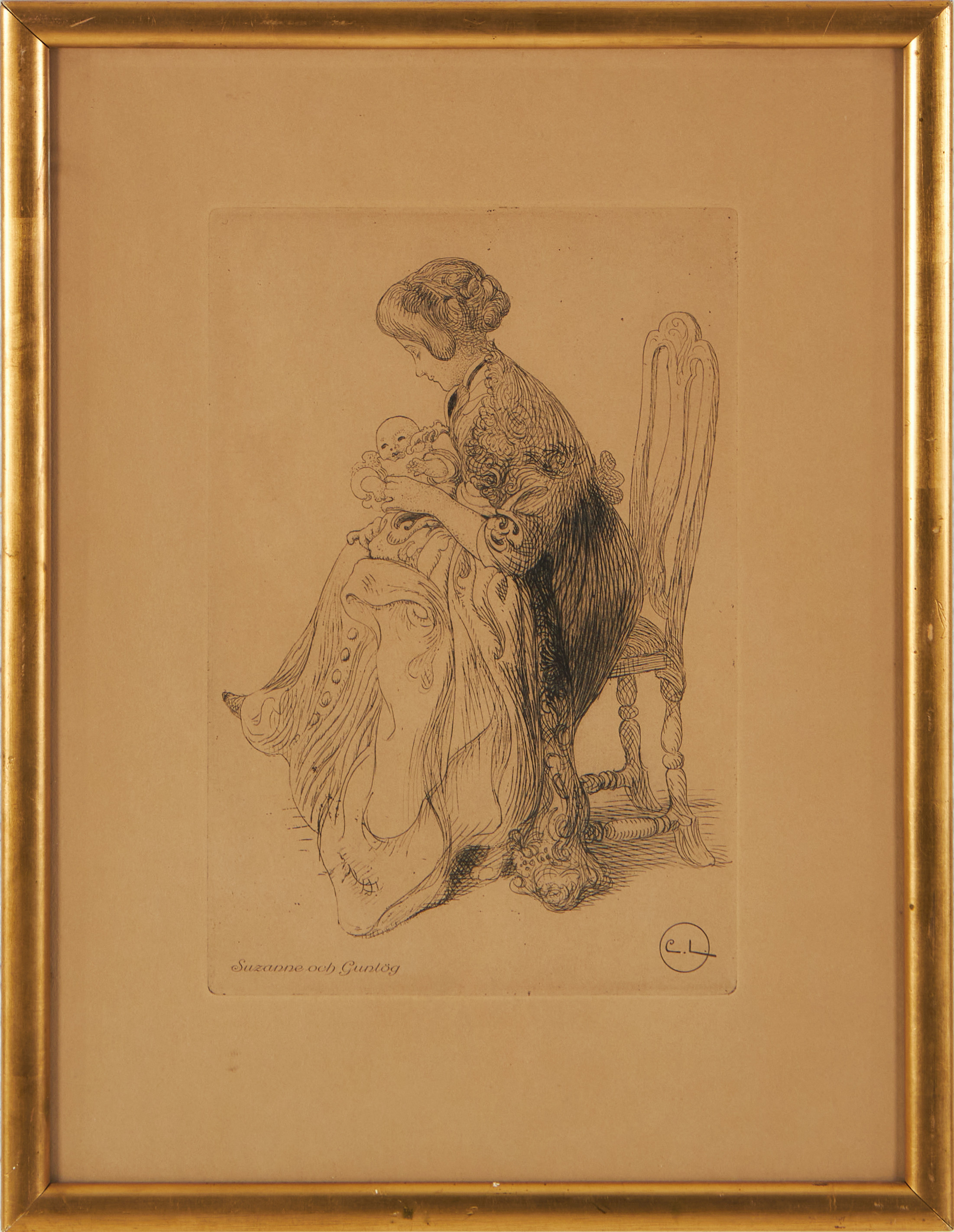 "Suzanne och Gunlög", etsning, 1915.