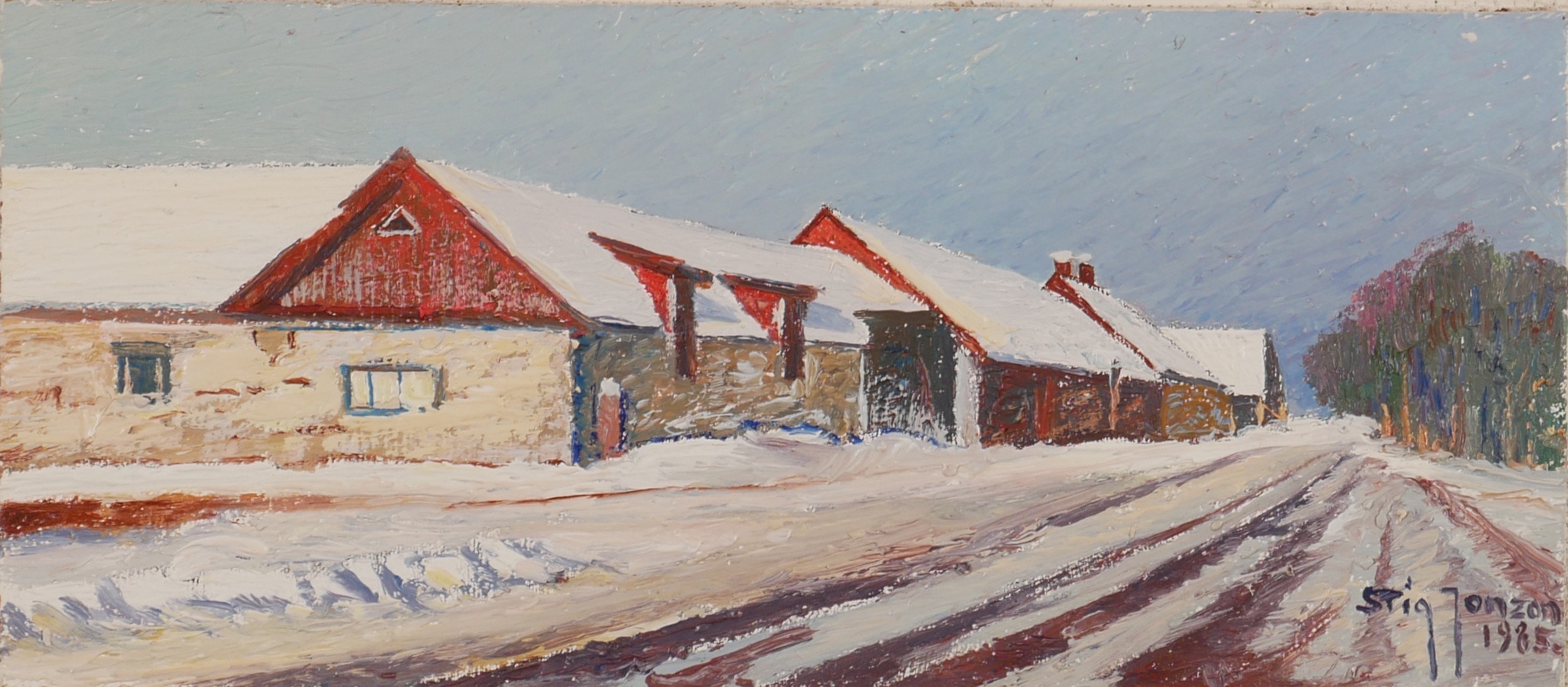 STIG JONZON. "Motiv från L:a Frö Öland", olja på pannå, signerad Stig Jonzon 1985.
