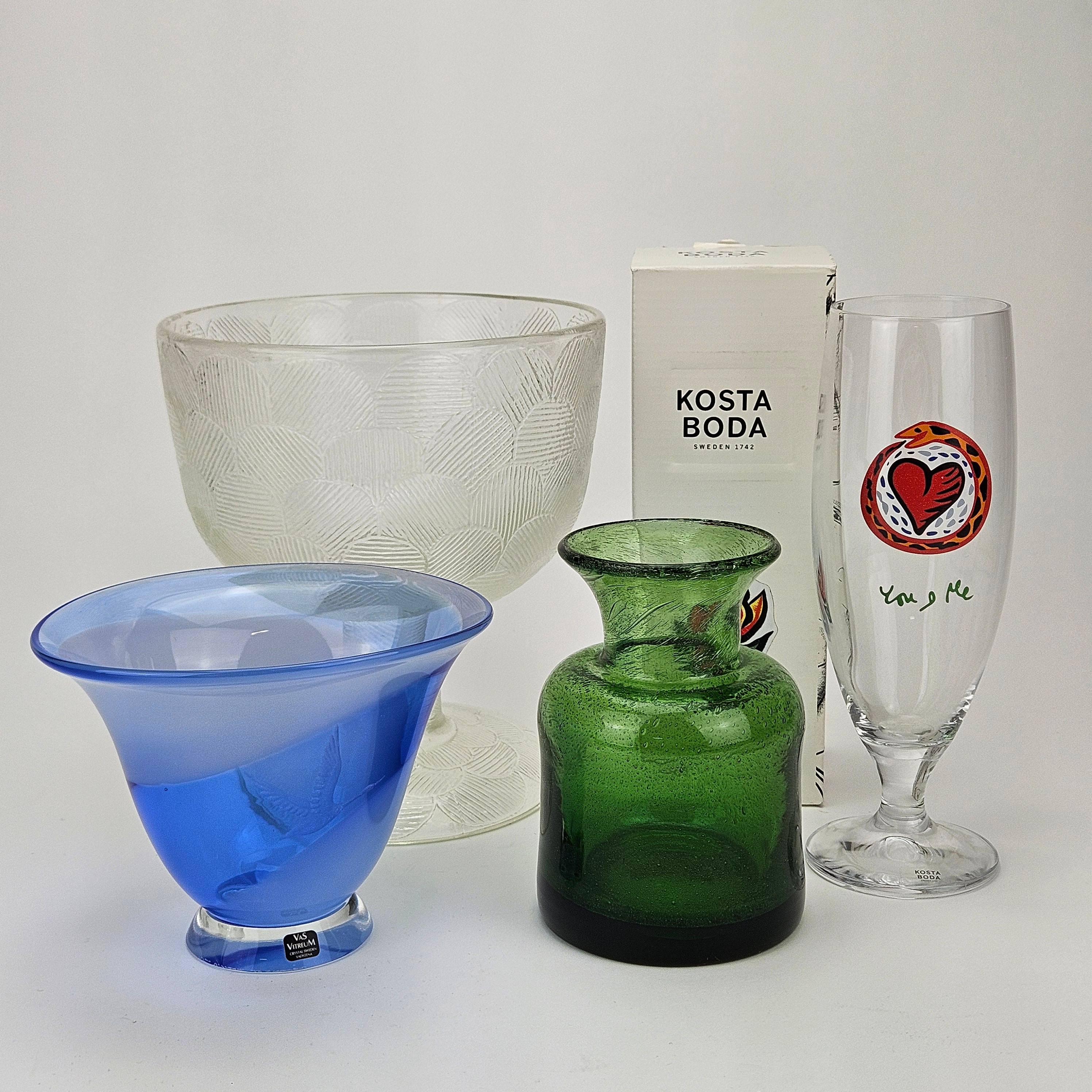 GLASFÖREMÅL, 4 delar, glas, Vas Vitreum, Iittala, Erik Höglund, Kosta Boda.