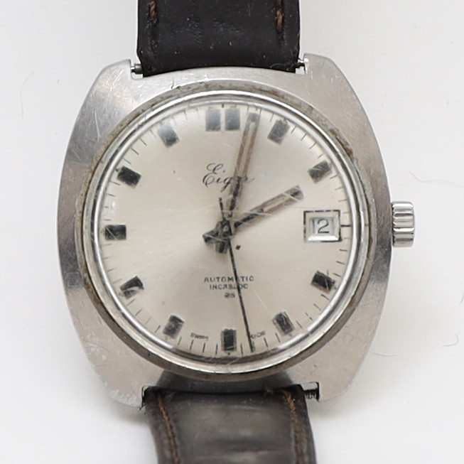 HERRARMBANDSUR, Eiger, automatic, stålboett med armband av läder.