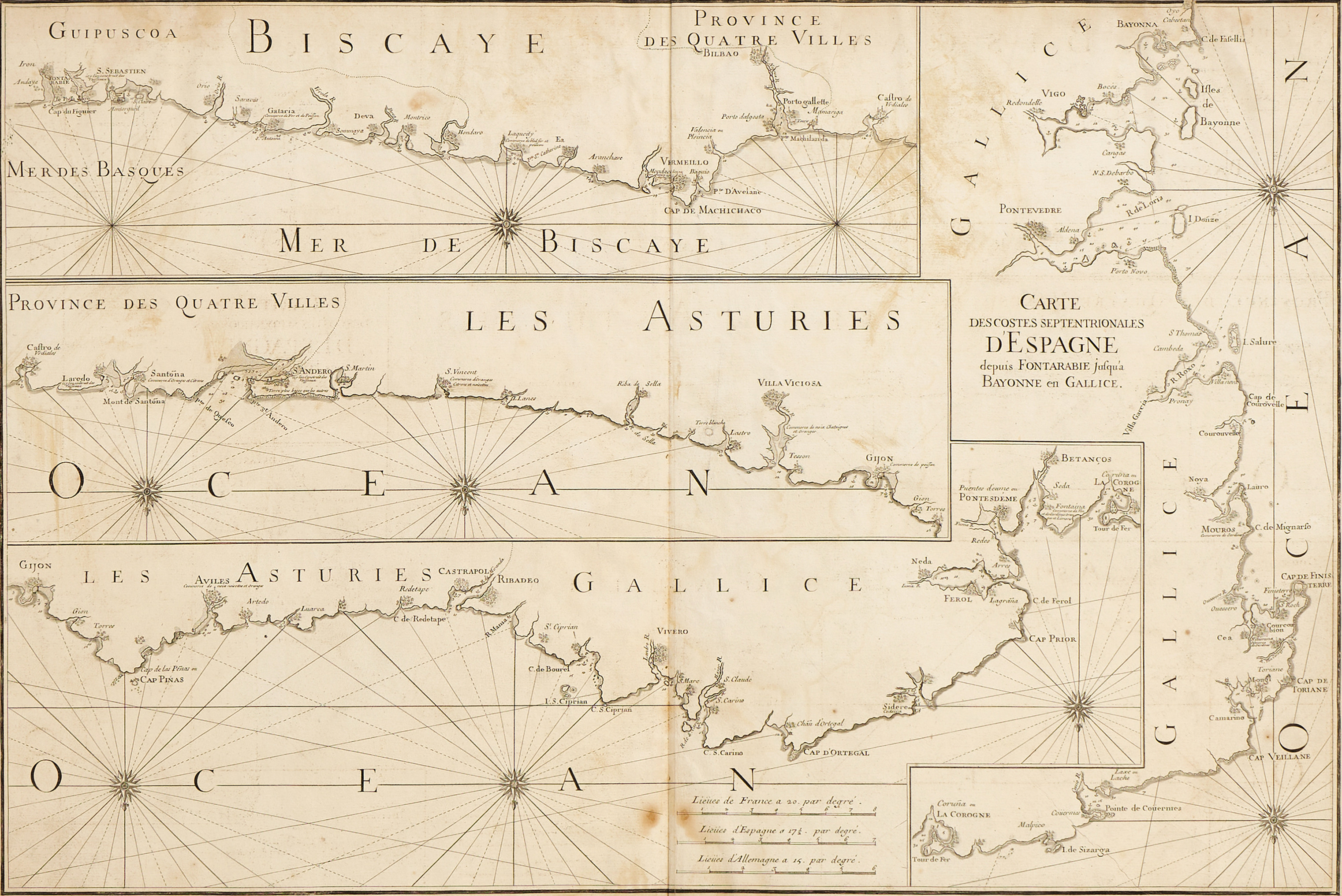 JAILLOT, Carte des Costes Septentrionales d'Espagne depuis Fontarabie, jusqu'a Bayonne en Gallice, 1693. BELLIN, Còtes de France, 1792.