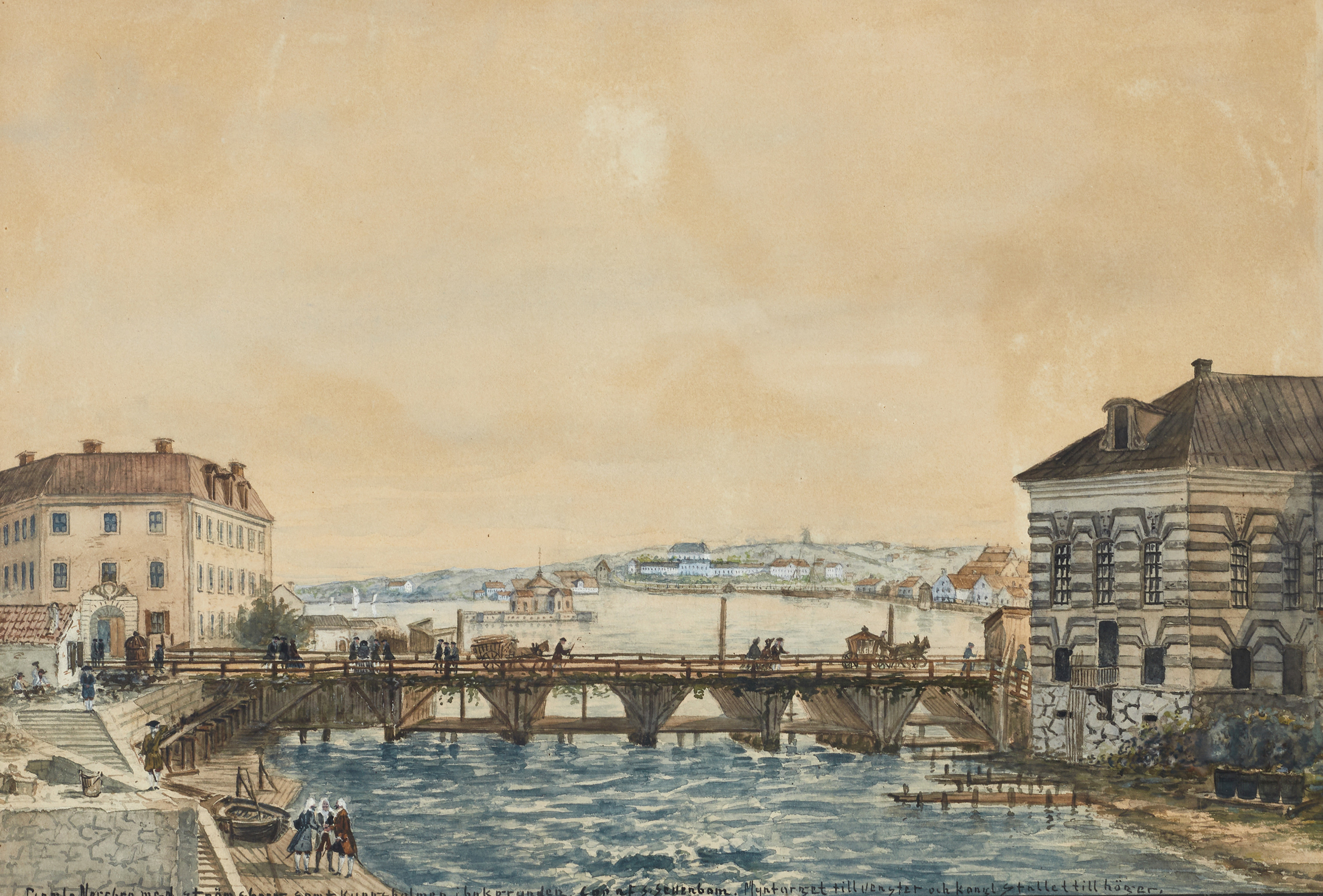 OIDENTIFIERAD KONSTNÄR. Gamla Norrbro, kopia Johann Sevenbom (1721-1784), akvarell.