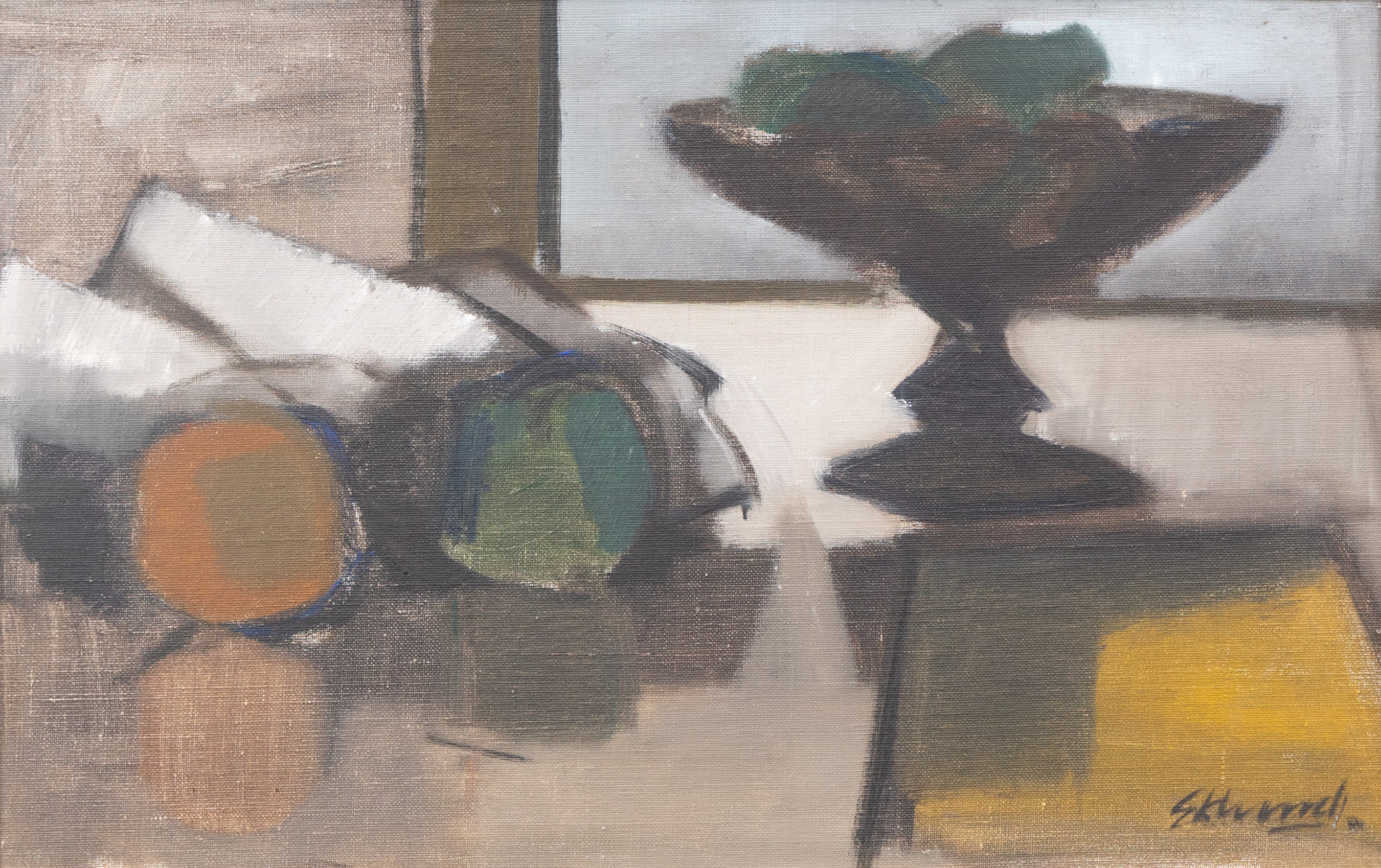 BENGT EKLUND (1916-1989). "Skål och frukter", olja på pannå, signerad.