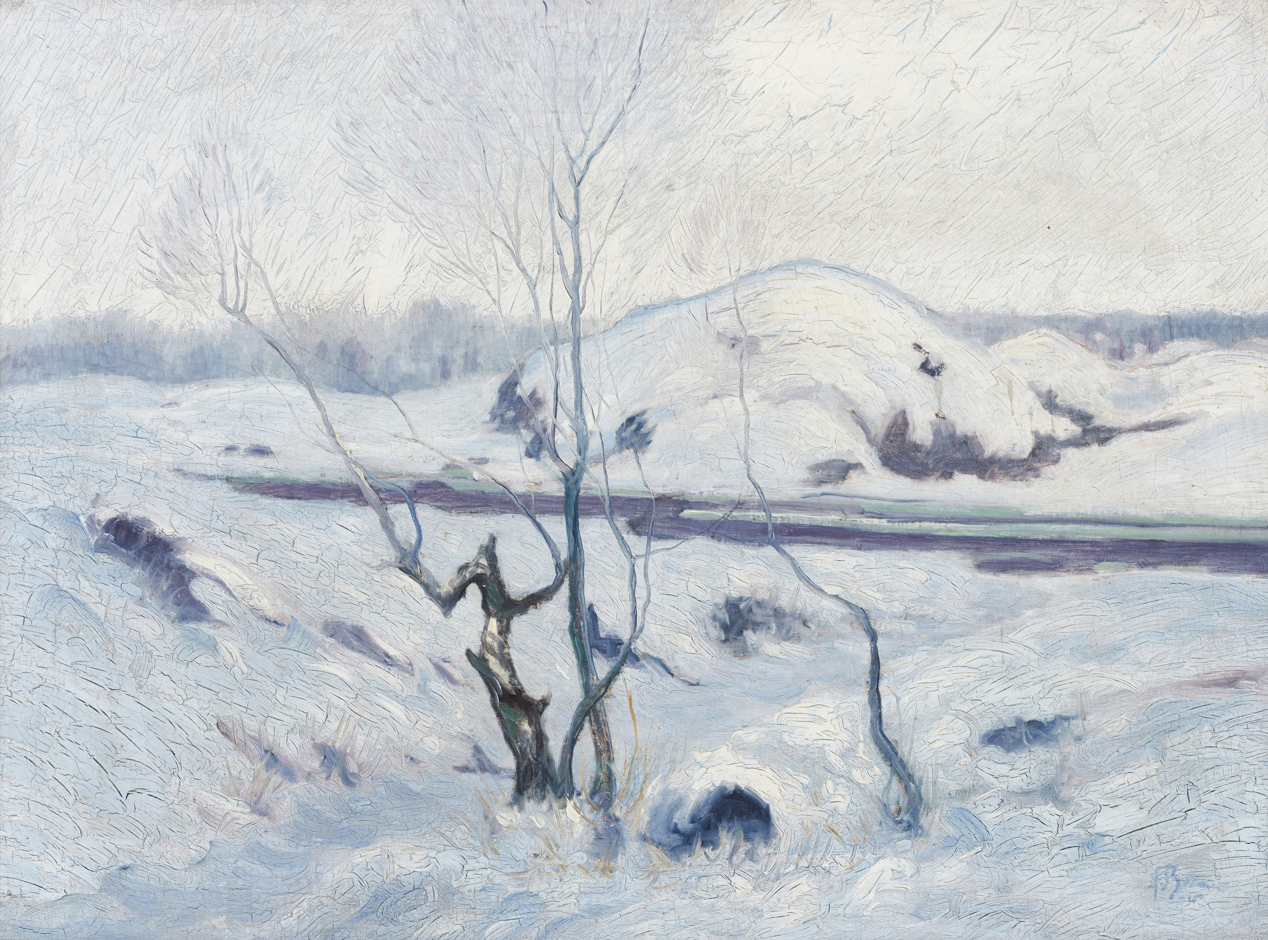 OIDENTIFIERAD KONSTNÄR, (1900-tal), Vinterlandskap, signerad och daterad, olja på duk.