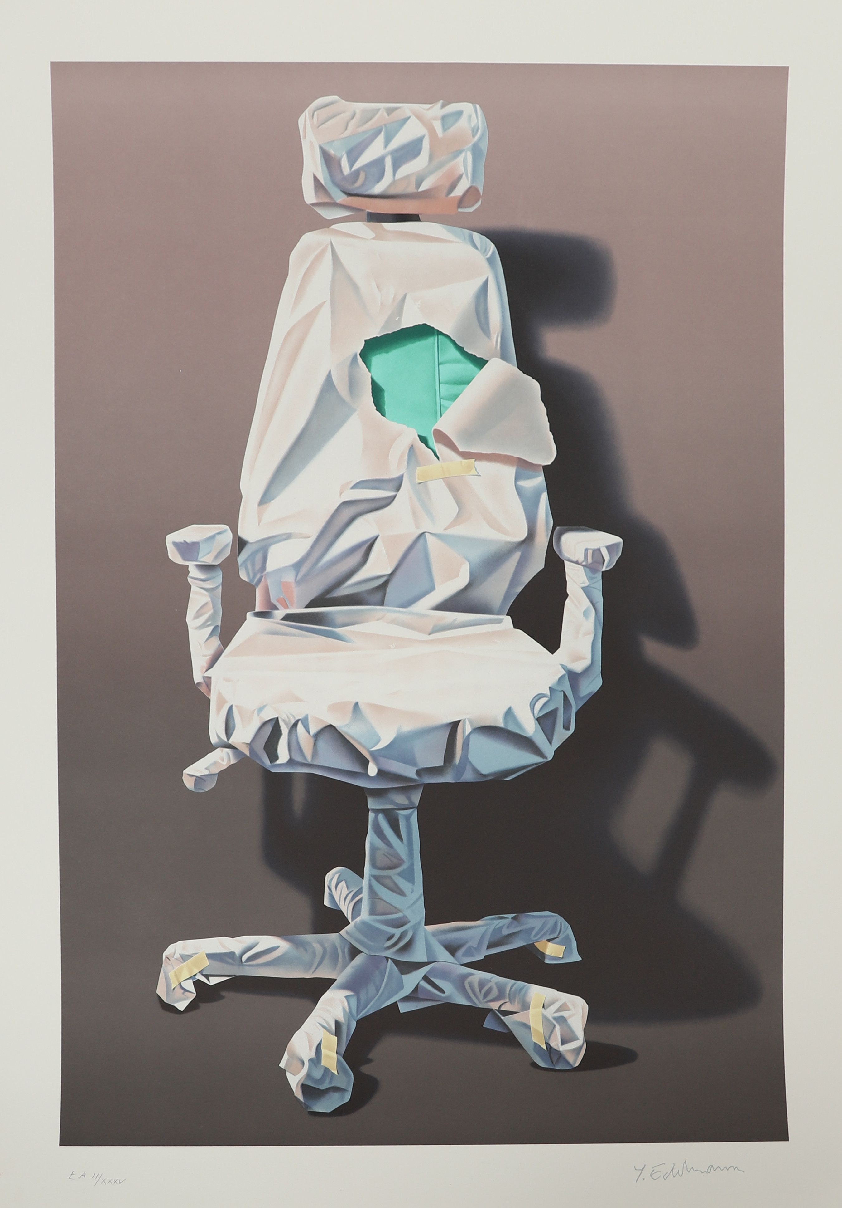 YRJÖ EDELMANN. "Wrapped desk chair", litografi, stämpelsignerad och numrerad EA II/XXXV.