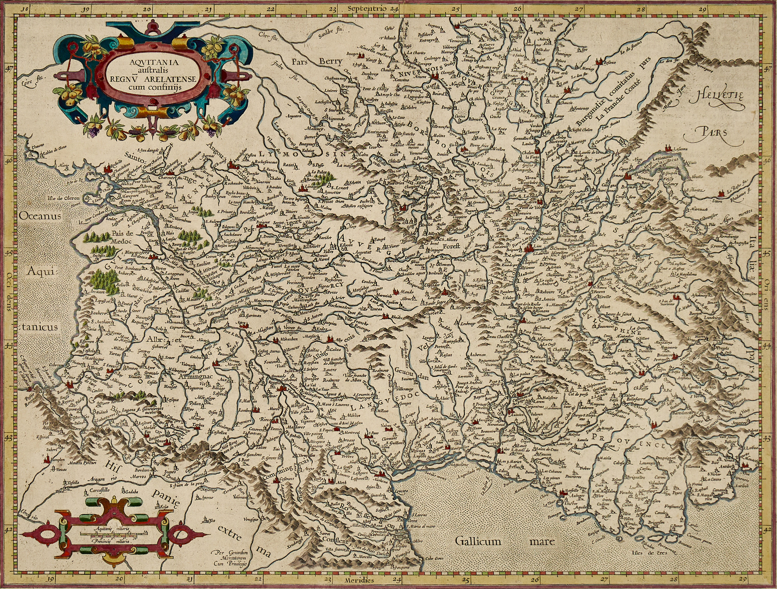 MERCATOR/HONDIUS, Aqvitania australis Regnum Aralatense cum confinijs, 1633/1636.