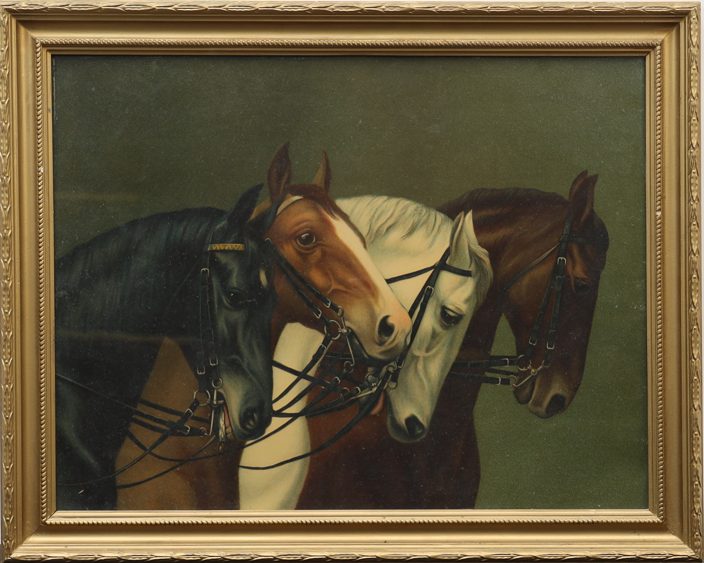 OLJETRYCK, 1800-1900-tal, motiv med hästar.
