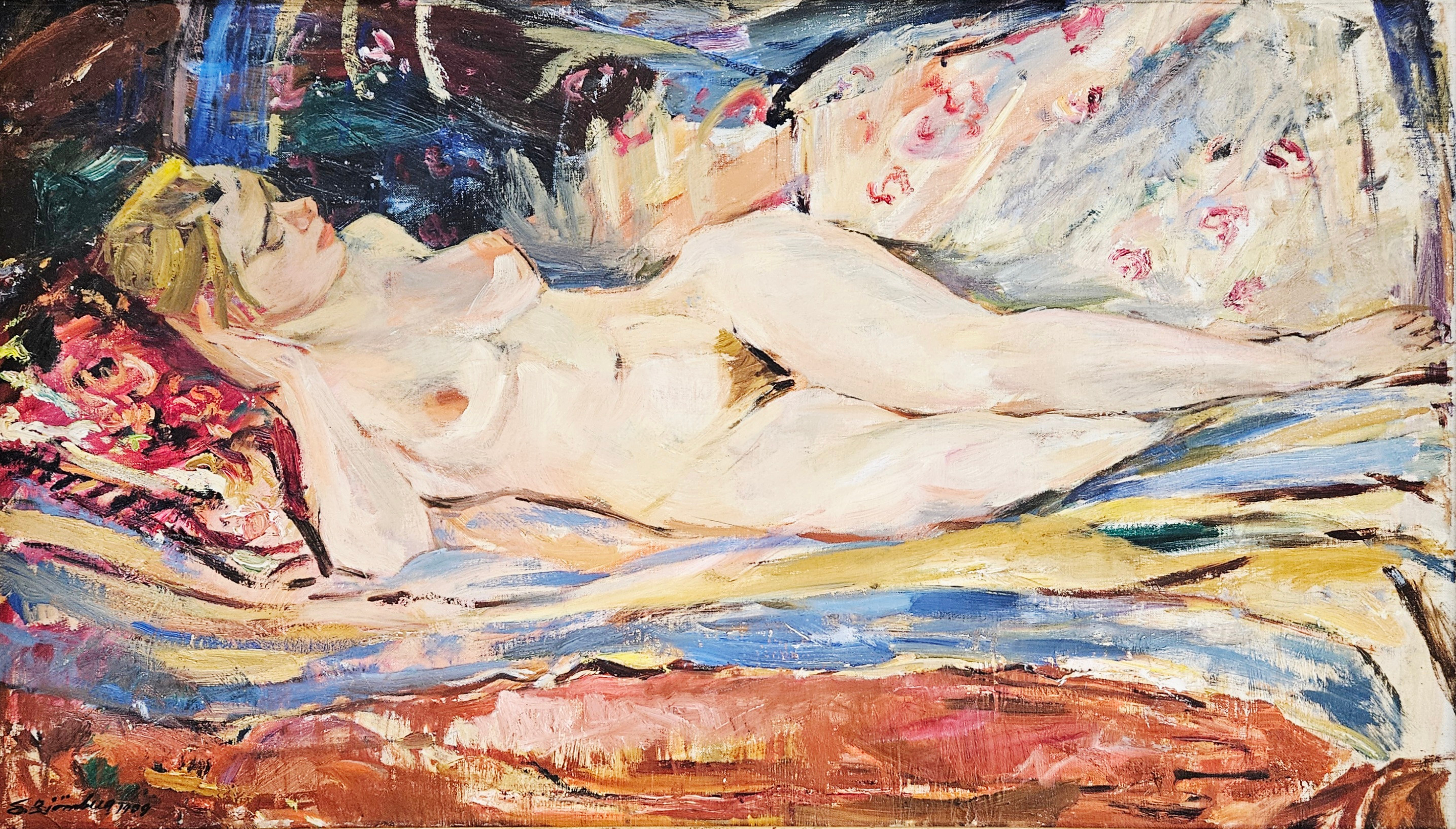 EVALD BJÖRNBERG. Aktstudie. Olja på duk, signerad E. Björnberg och daterad 1939.
