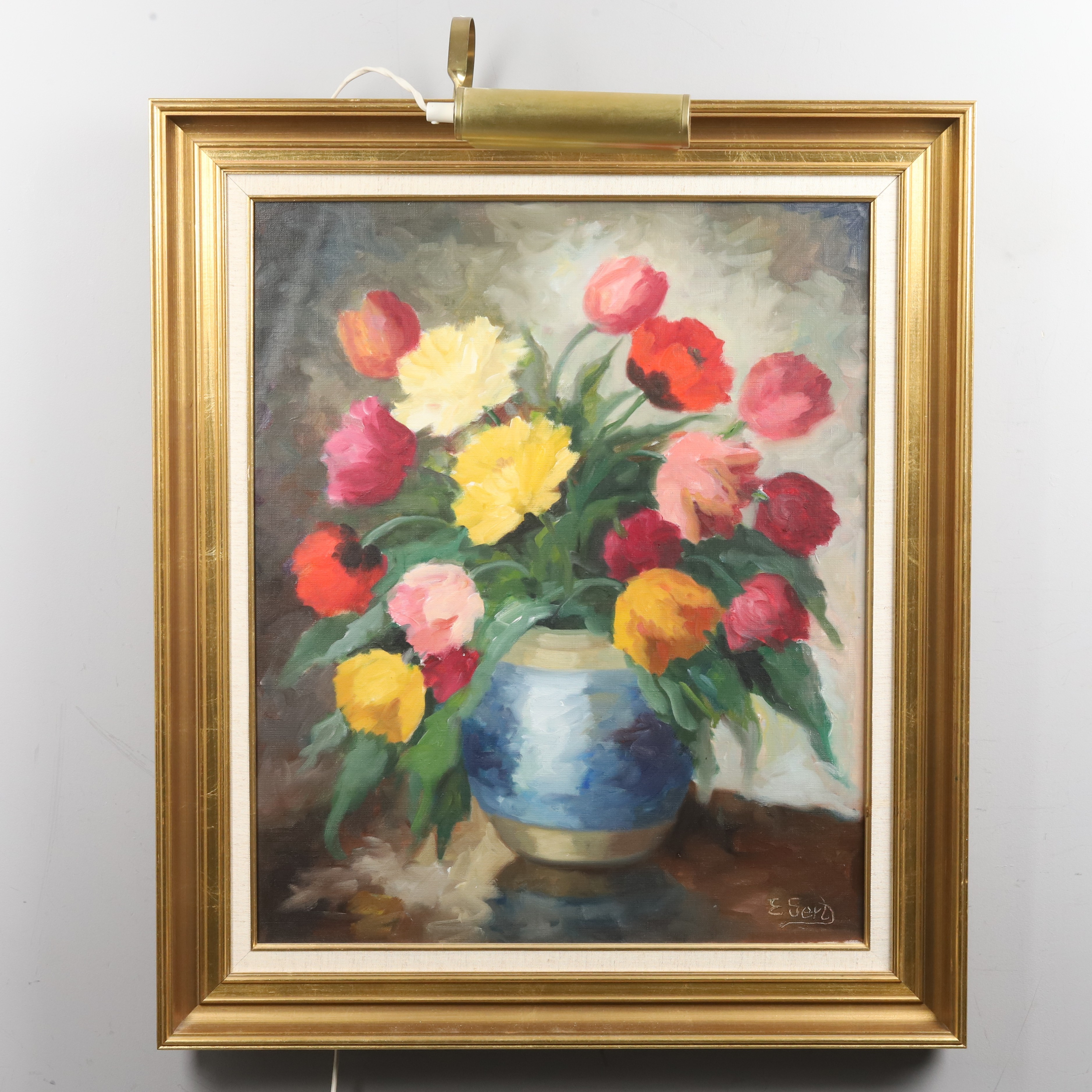EDITH GERT. Olja på duk, "Blomsterstilleben", signerad.