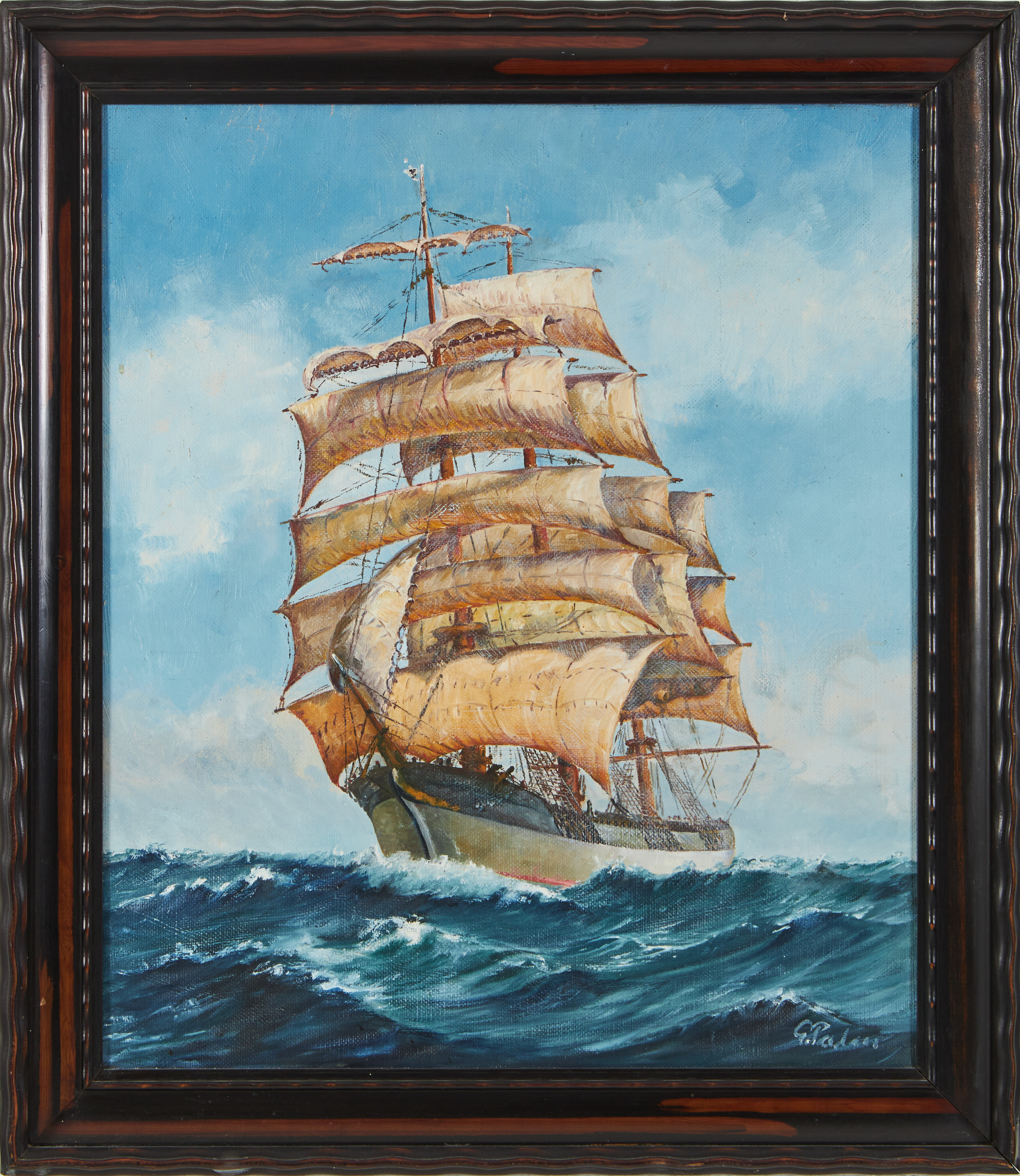 OIDENTIFIERAD KONSTNÄR, 1900-tal, segelfartyg på öppet hav, oljemålning på duk, signerad.