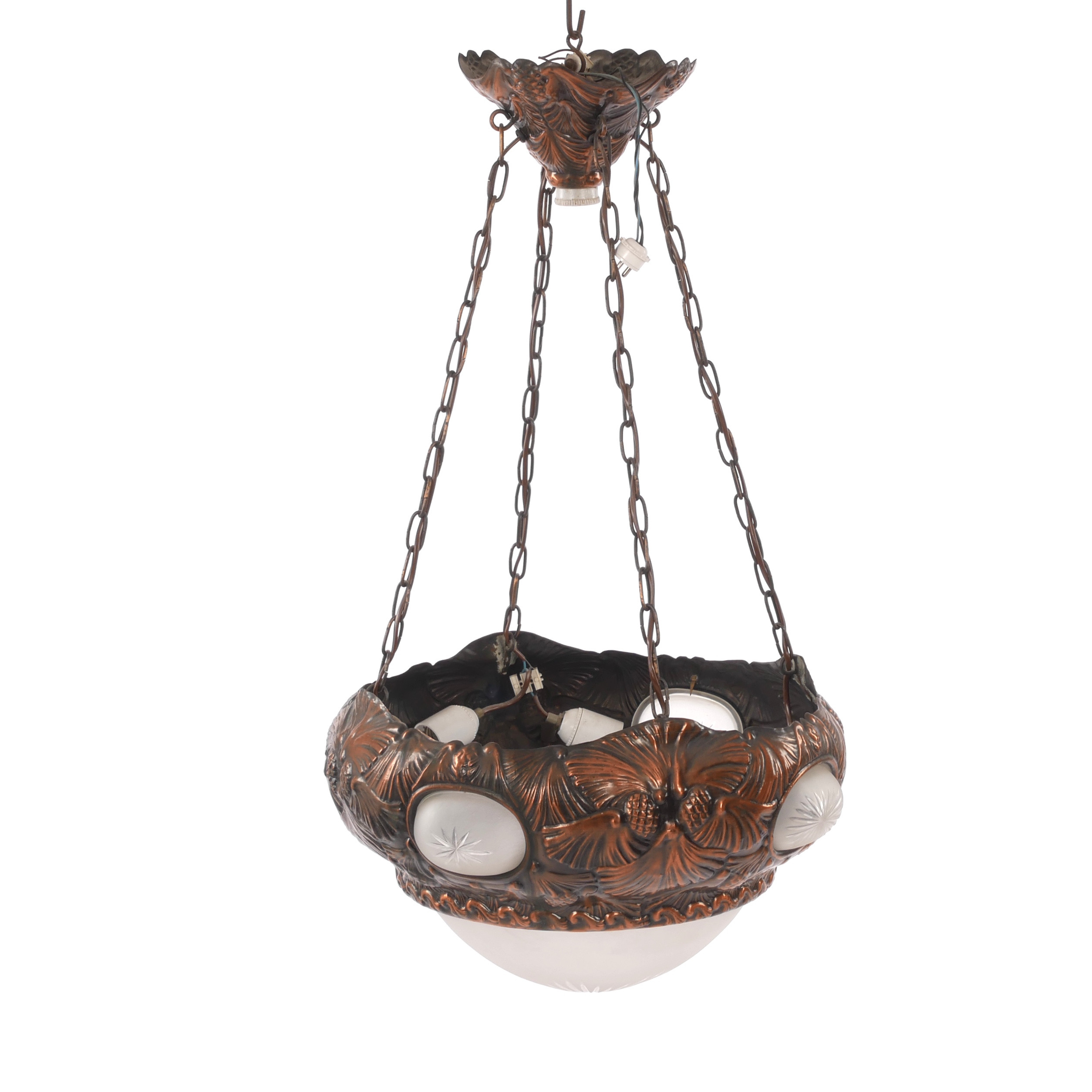 TAKLAMPA, koppar och glas, jugend, 1900-talets första del.
