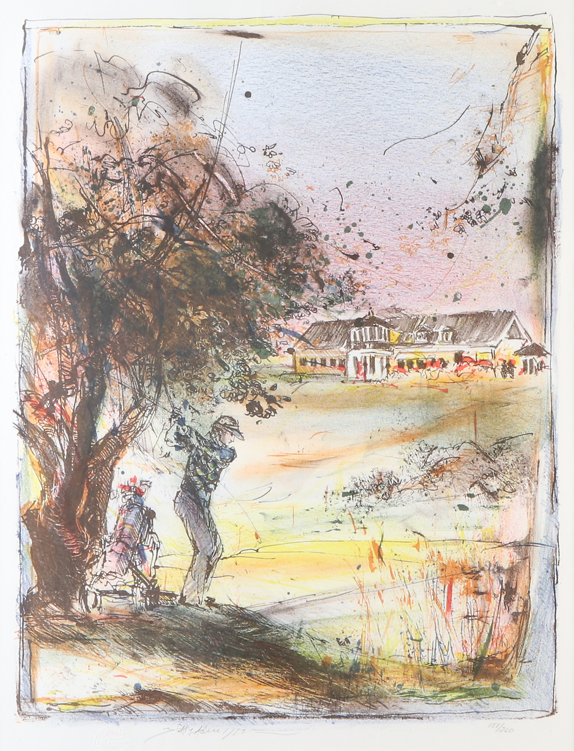 BO ÅKE ADAMSSON. Litografi, 151/260. Golfspelare. Signerad.