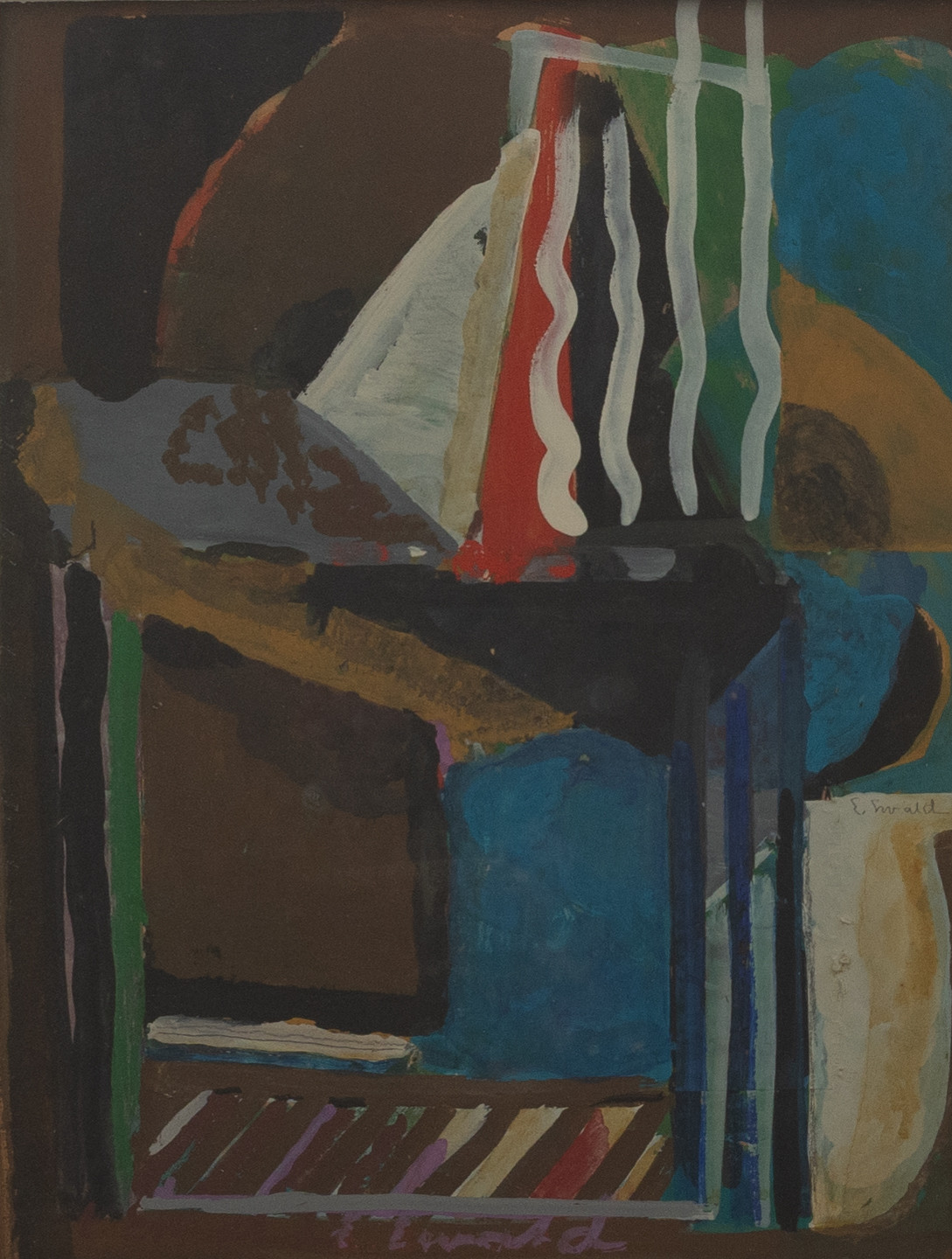 ERIK EWALD (1903-1971). Komposition, blandteknik, signerad.