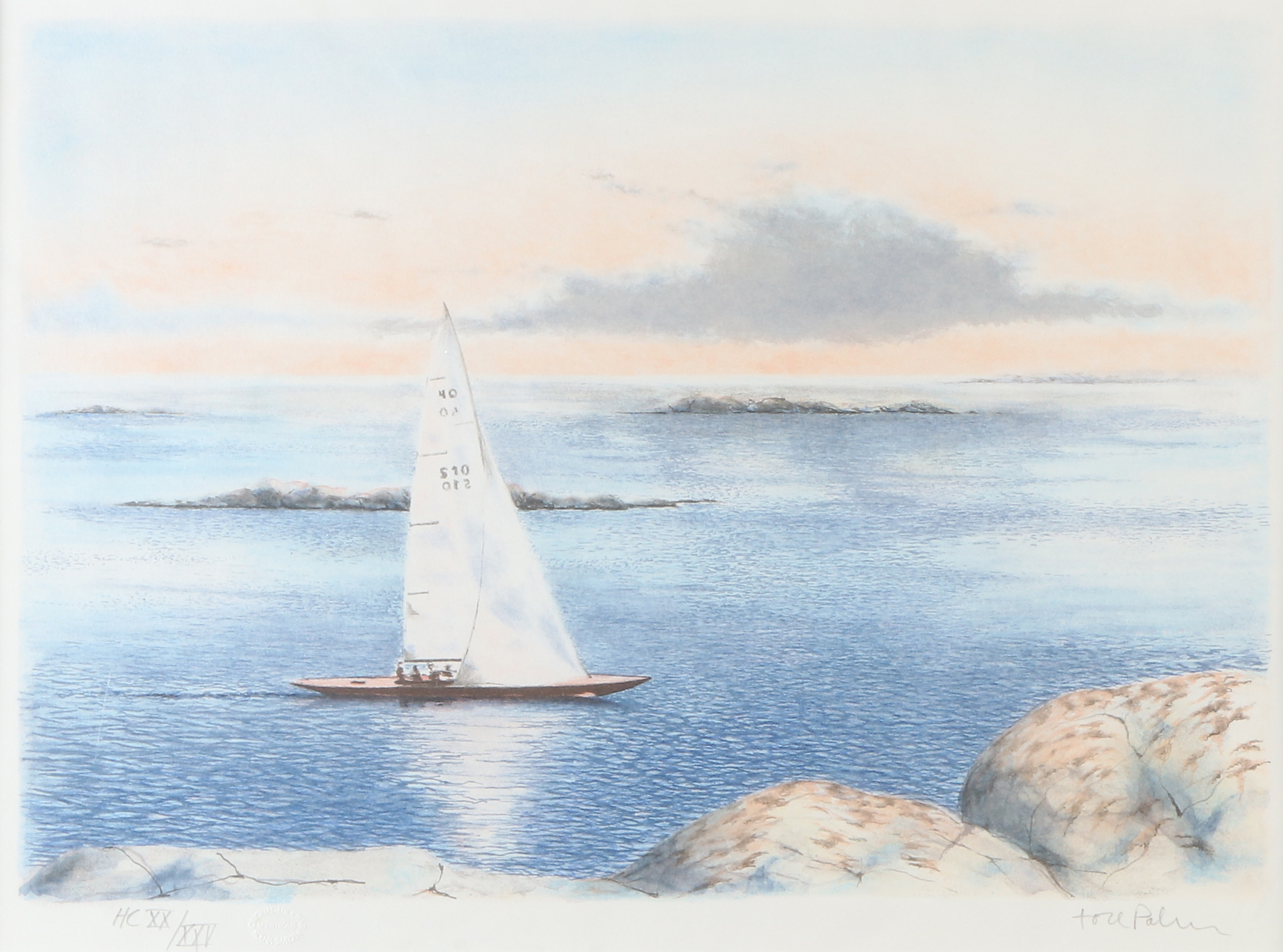 TORE PALM. Litografi, HC XX/XXV. Segelbåt till havs. Signerad.