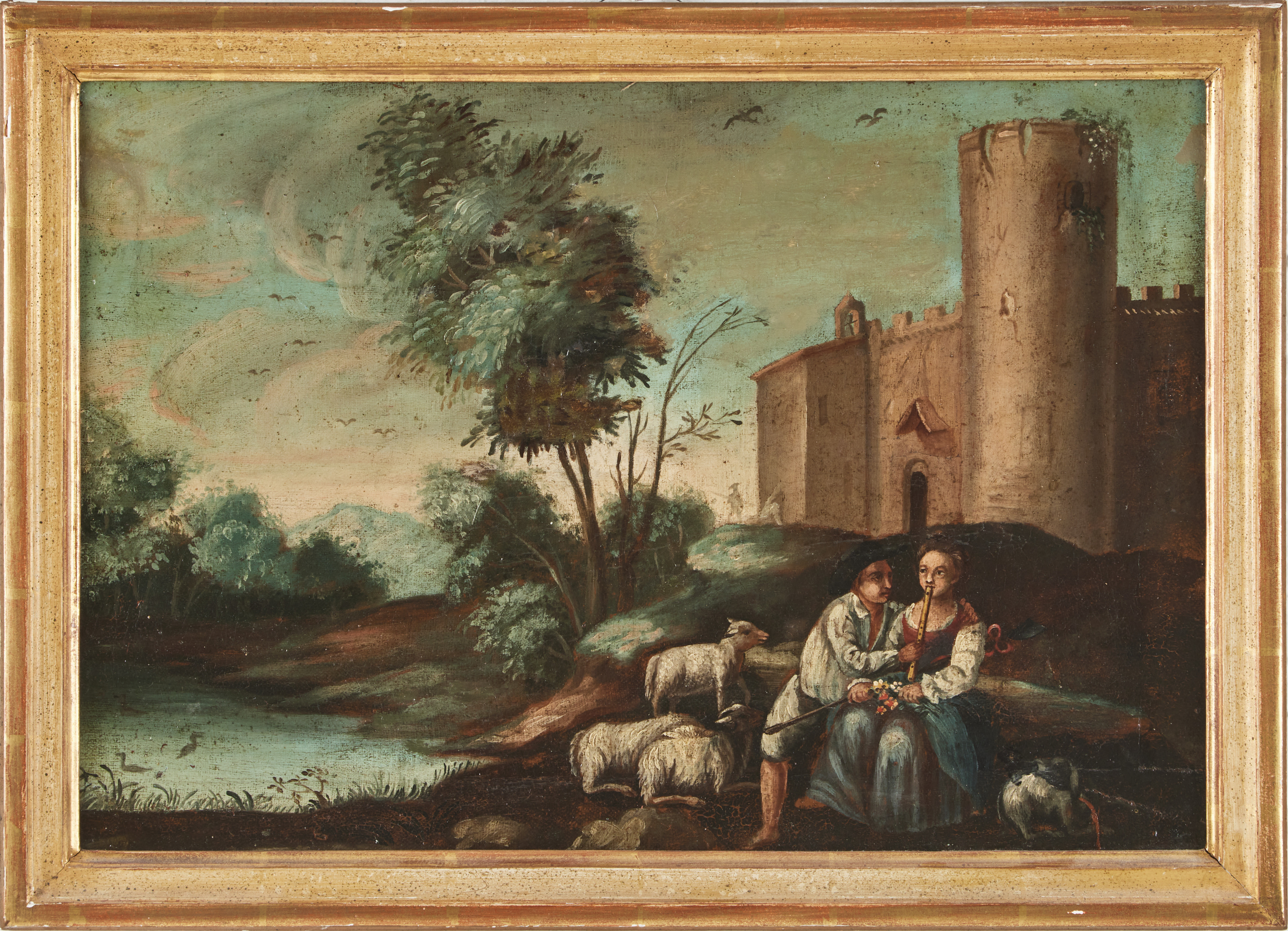 OIDENTIFIERAD KONSTNÄR. Herdescen, olja på duk, 1700-talets slut.