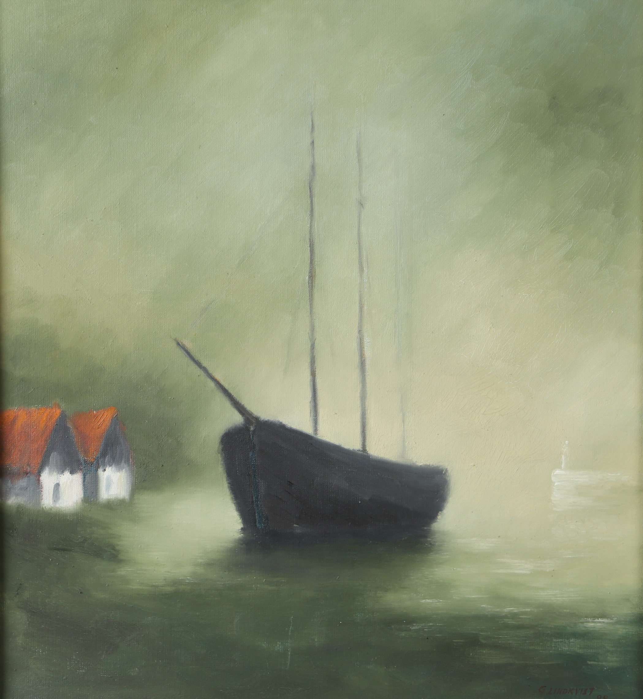 GERT LINDKVIST. Båt i stilla vatten, olja på duk, signerad G. Lindkvist -98.