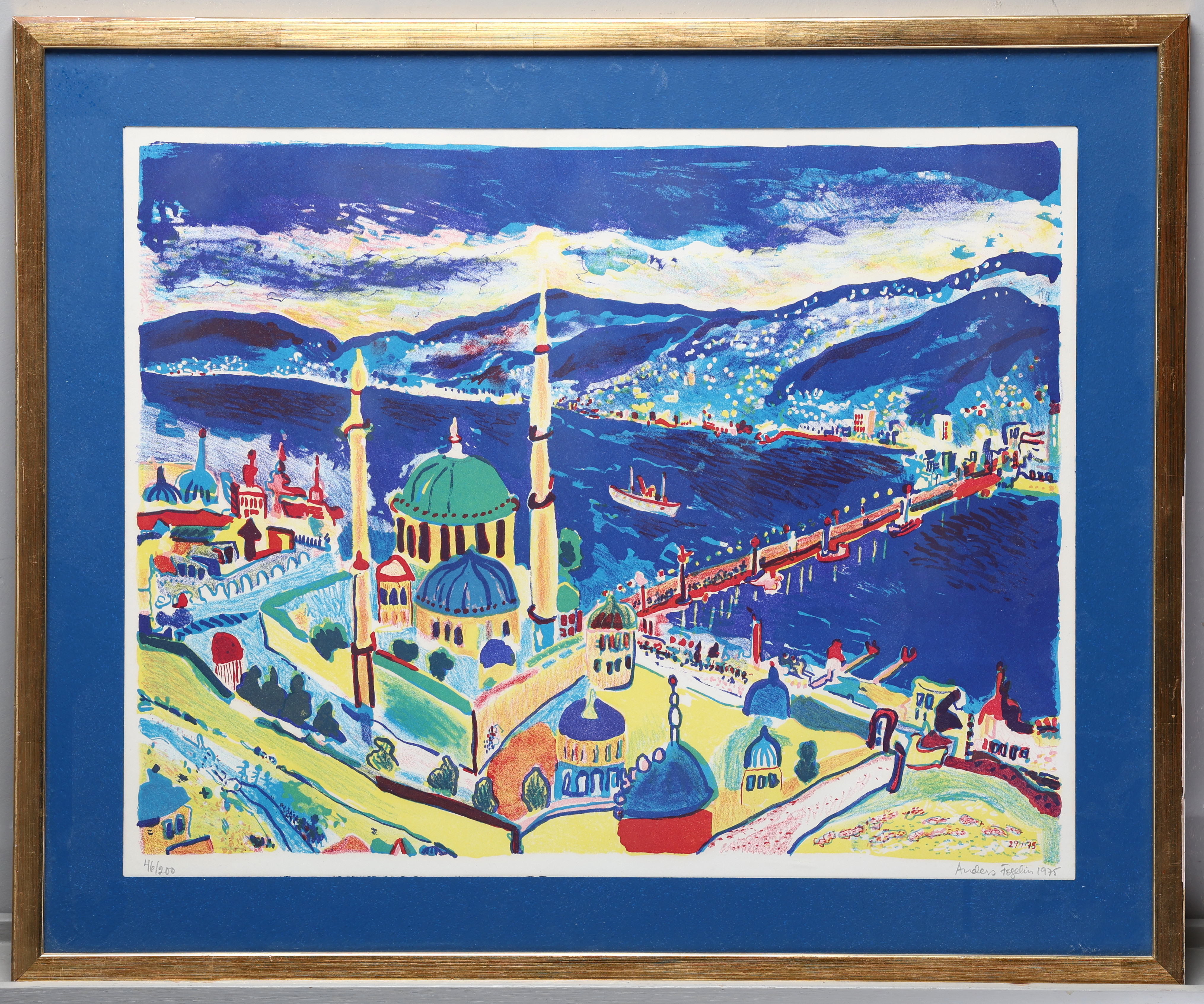 ANDERS FOGELIN. Färglitografi, "Hamnen i Kristianstad", signerad, numrerad 46/200.