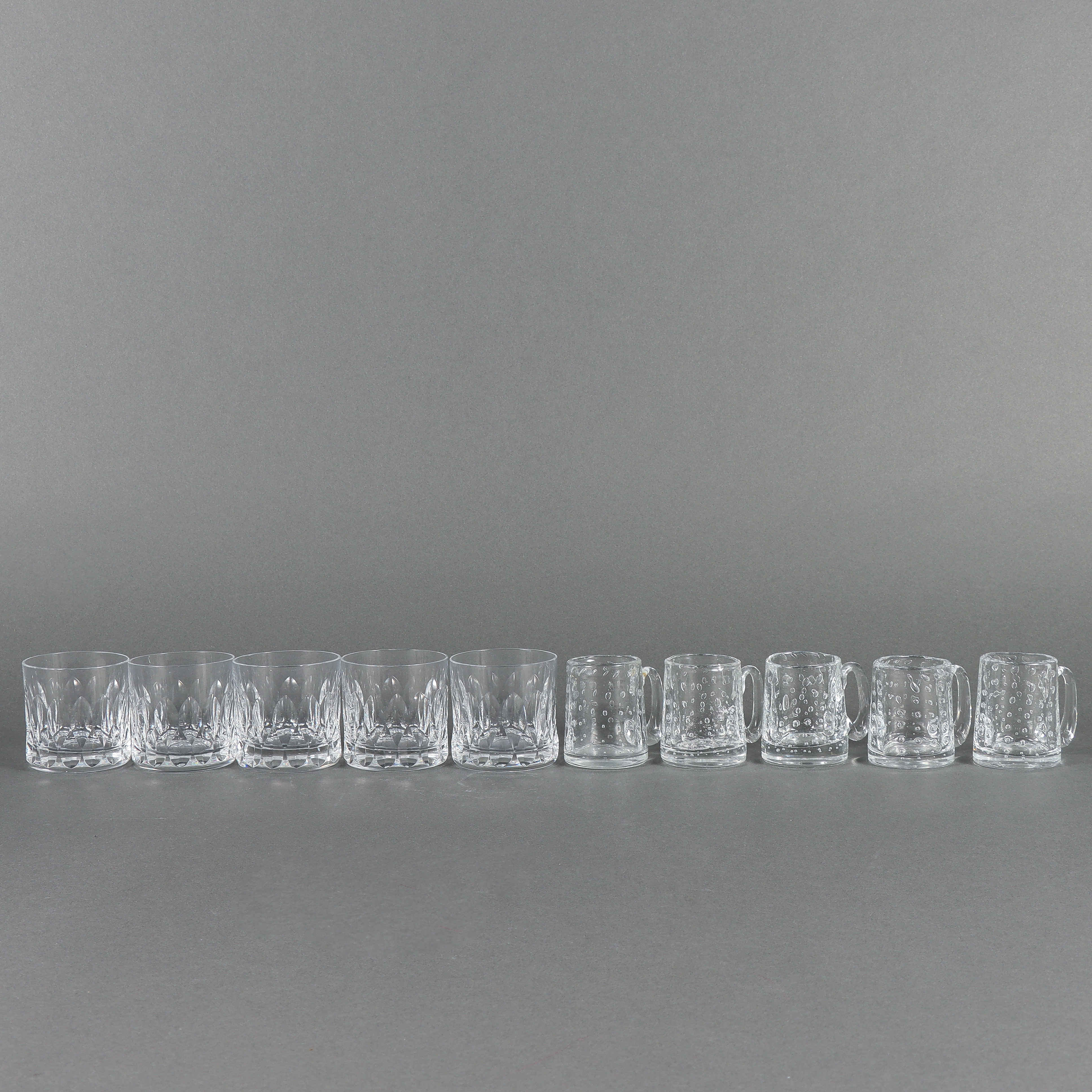 WHISKEYGLAS, 5 st, "Silvia" Orrefors, 5 glöggmuggar.