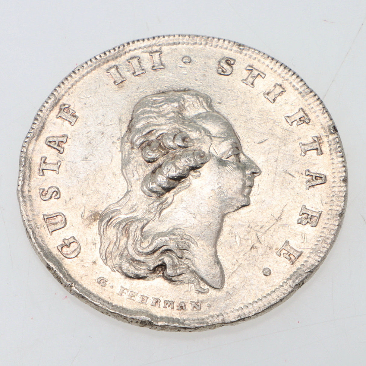 MEDALJ, silver, Gustaf III Stiftare, "Snille och smak", 1786.