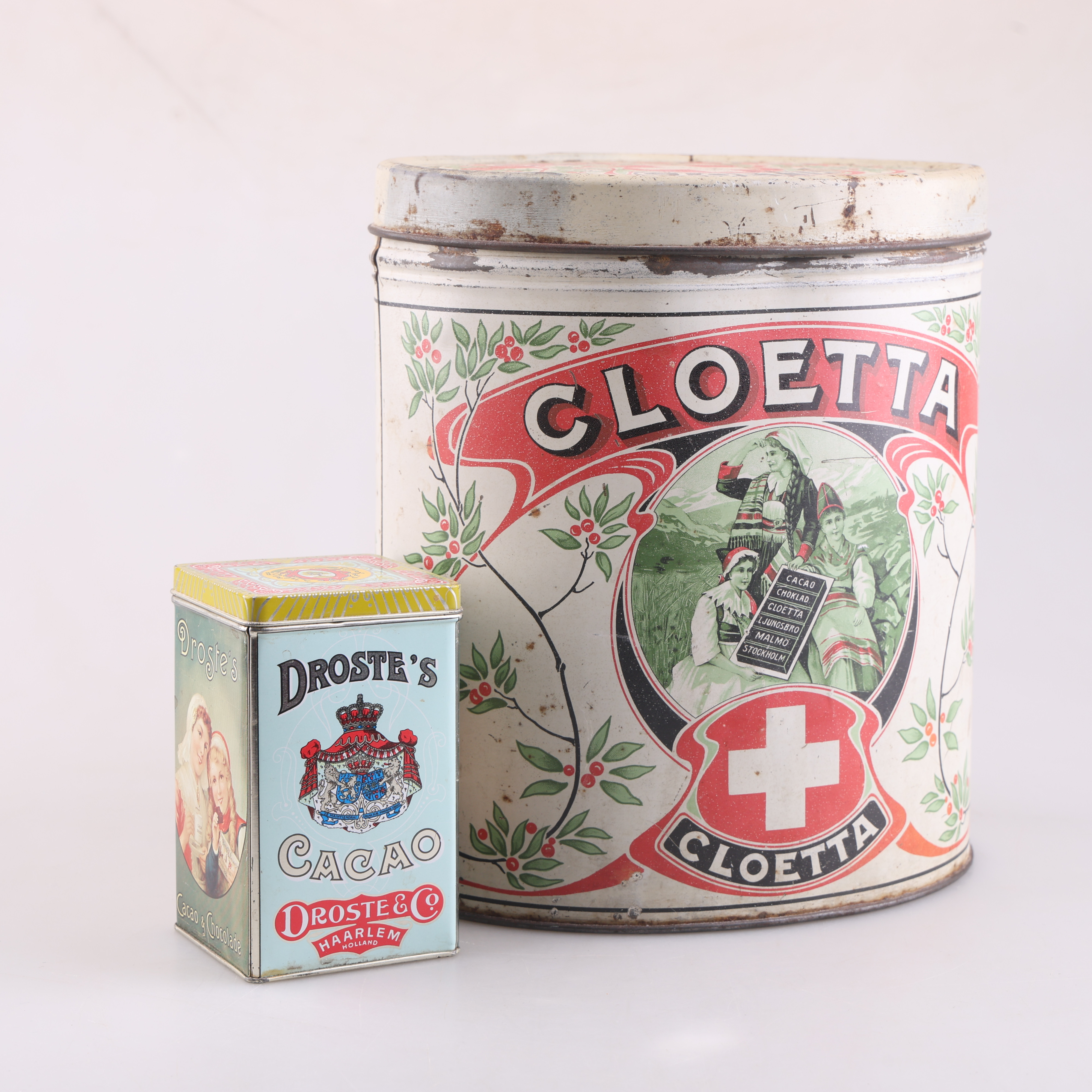 PLÅTBURKAR, 2 st, Cloetta, Droste´s, 1900-tal.