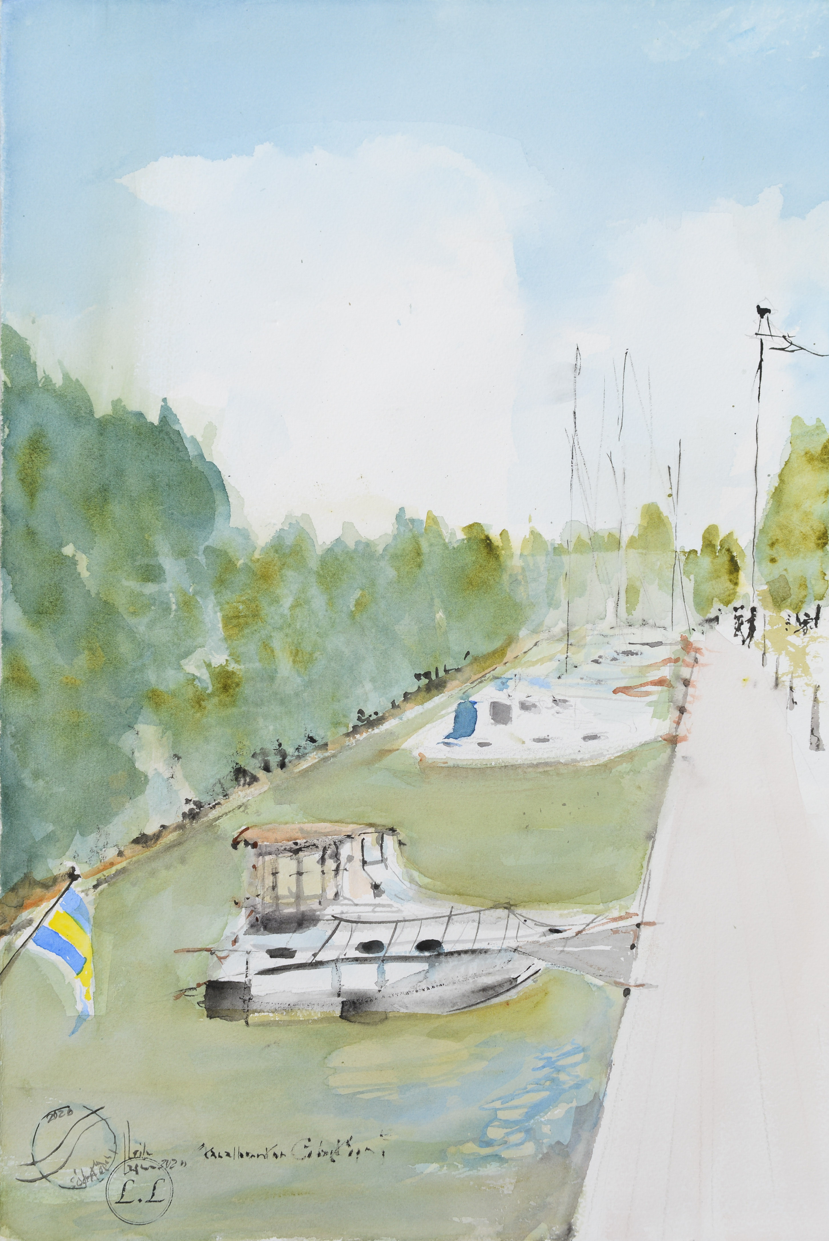 LEILA LAGRÉN. "Söderköping Kanal", akvarell på papper, signerad samt daterad 2020.