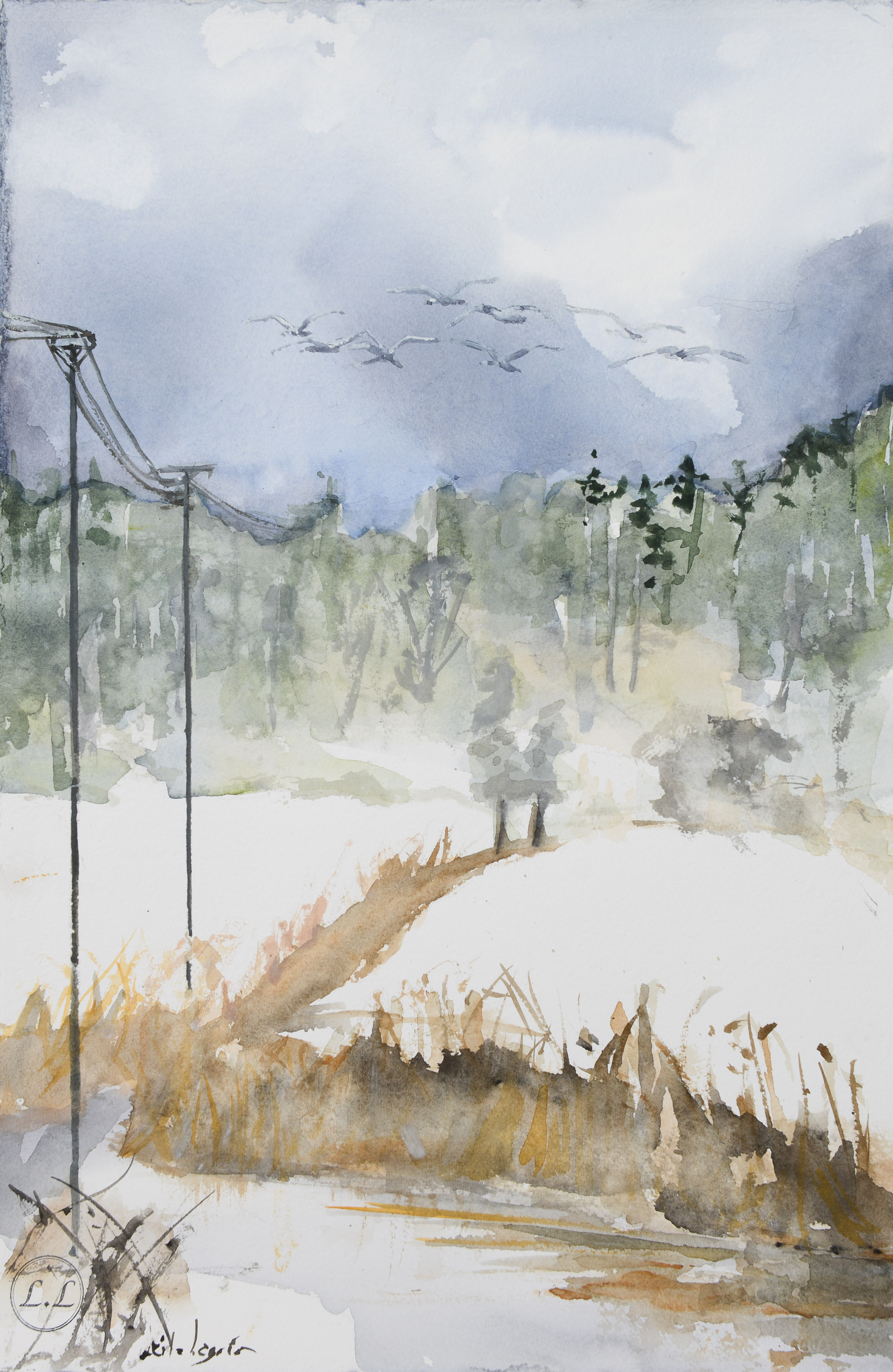 LEILA LAGRÉN. "Hellaån", akvarell på papper, signerad.