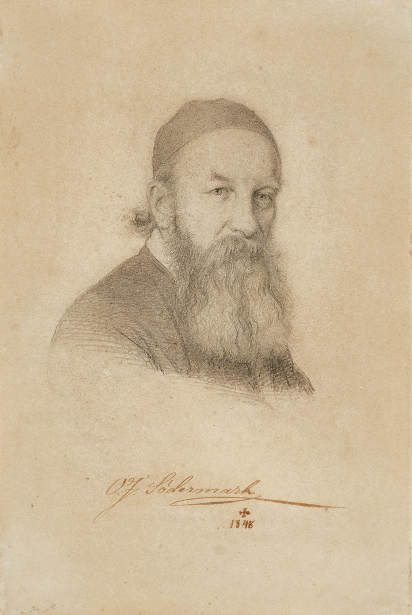 OLOF JOHAN SÖDERMARK (Landskrona 1790-1848 Stockholm): Självporträtt, med senare inskription i brunt bläck ”O. J. Södermark †1848”, blyerts på papper.