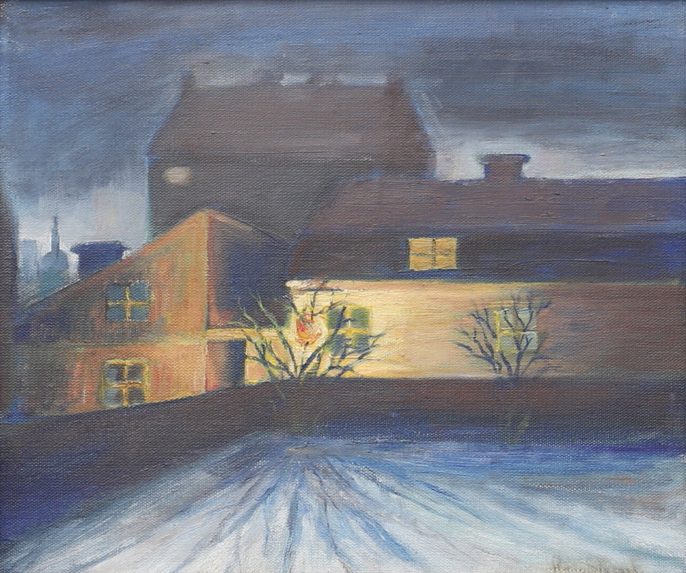 RUNE SIGVARD. (1907-1943) Belysta fasader, olja på duk, otydligt signerad.
