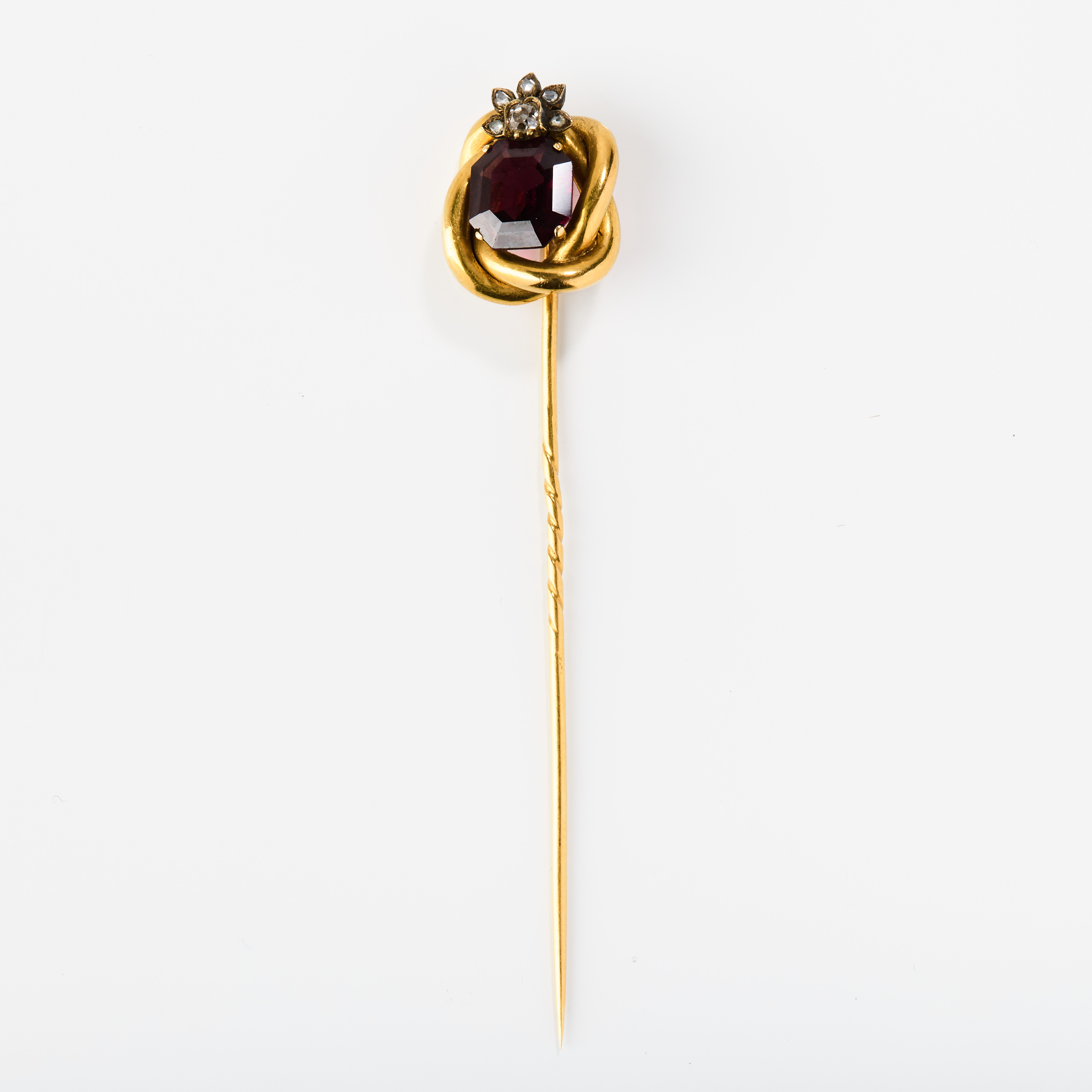KRÅSNÅL, 18K guld, almandingranat och diamanter, 1880/90-tal.