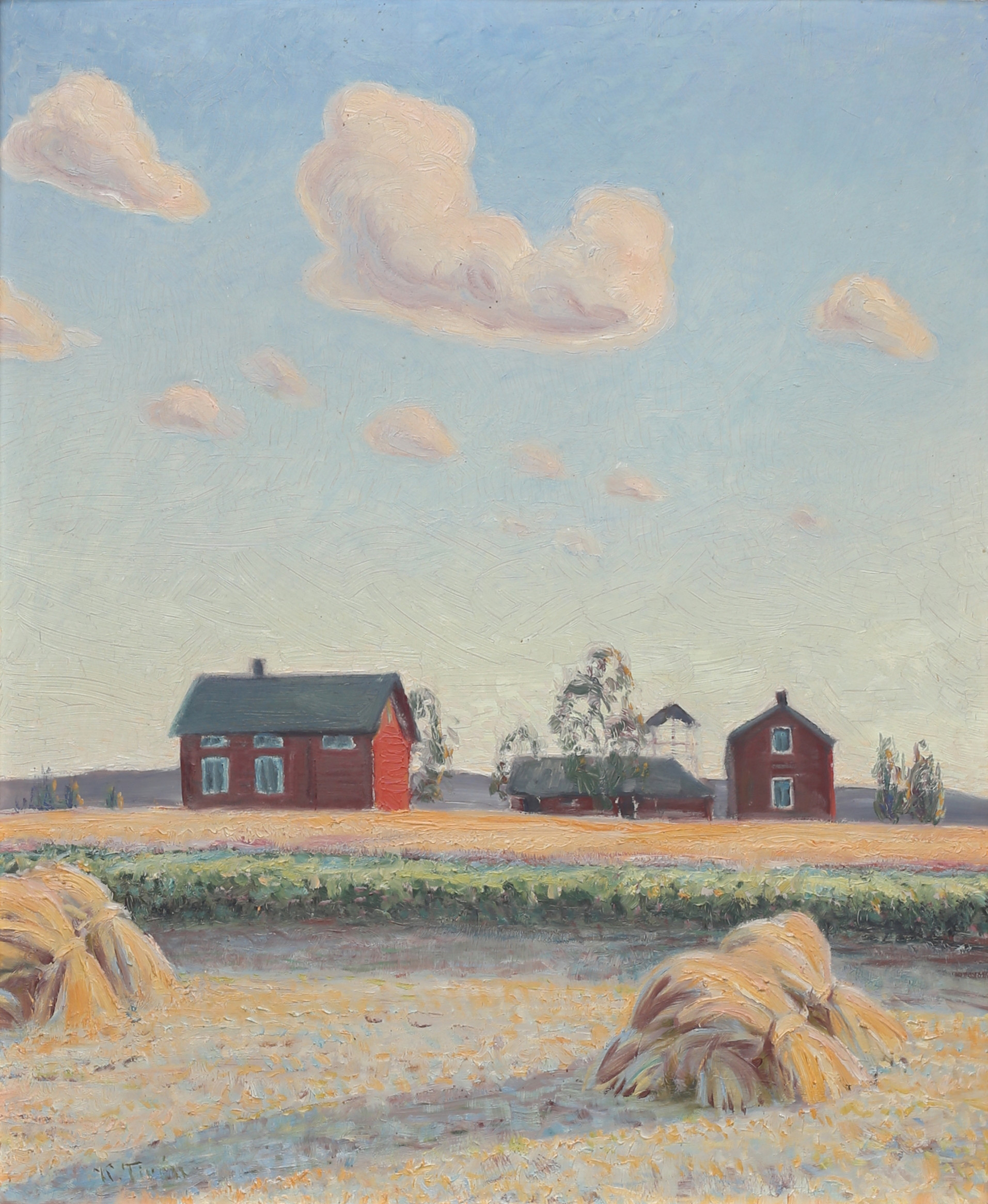 KARL TIRÉN  (SVERIGE, 1869-1955). Skördelandskap, olja på pannå, signerad.