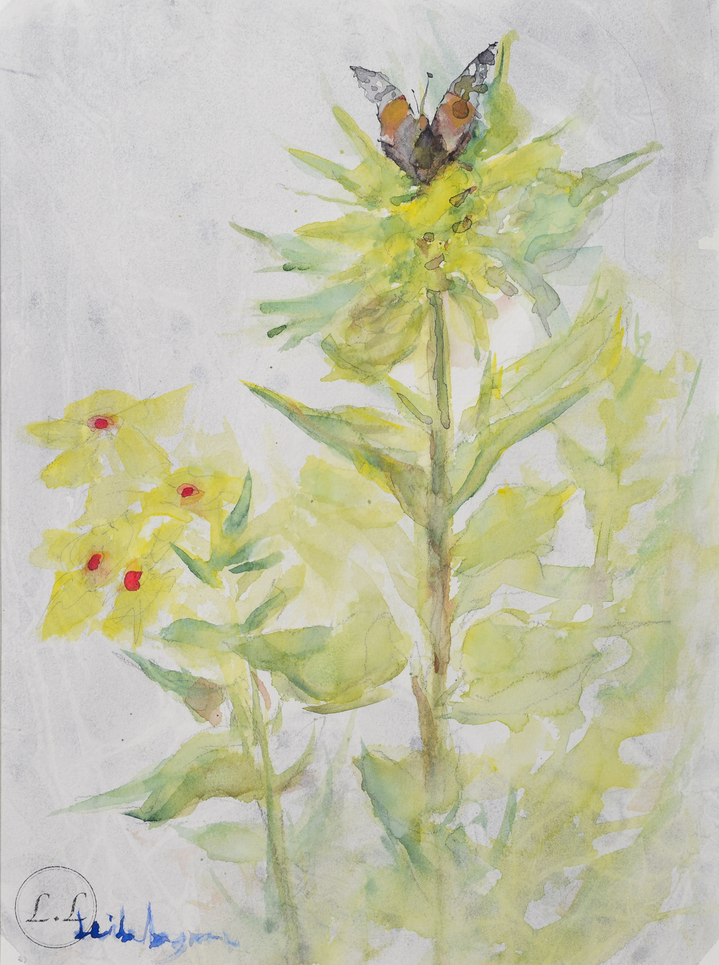 LEILA LAGRÉN. "Blommor", akvarell på papper, signerad samt daterad 2024.