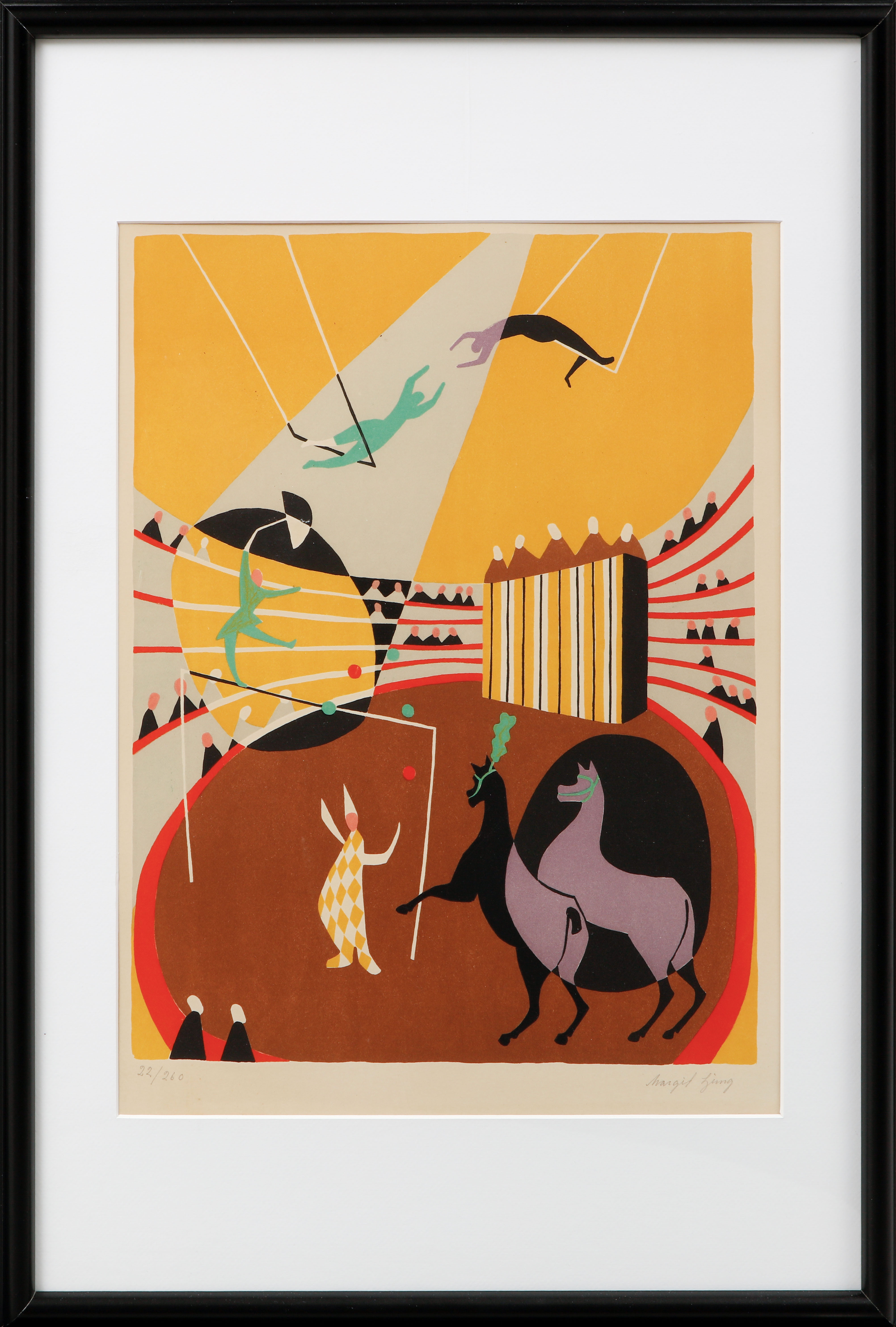 MARGIT LJUNG. Cirkus, färglitografi, signerad och numrerad 22/260.