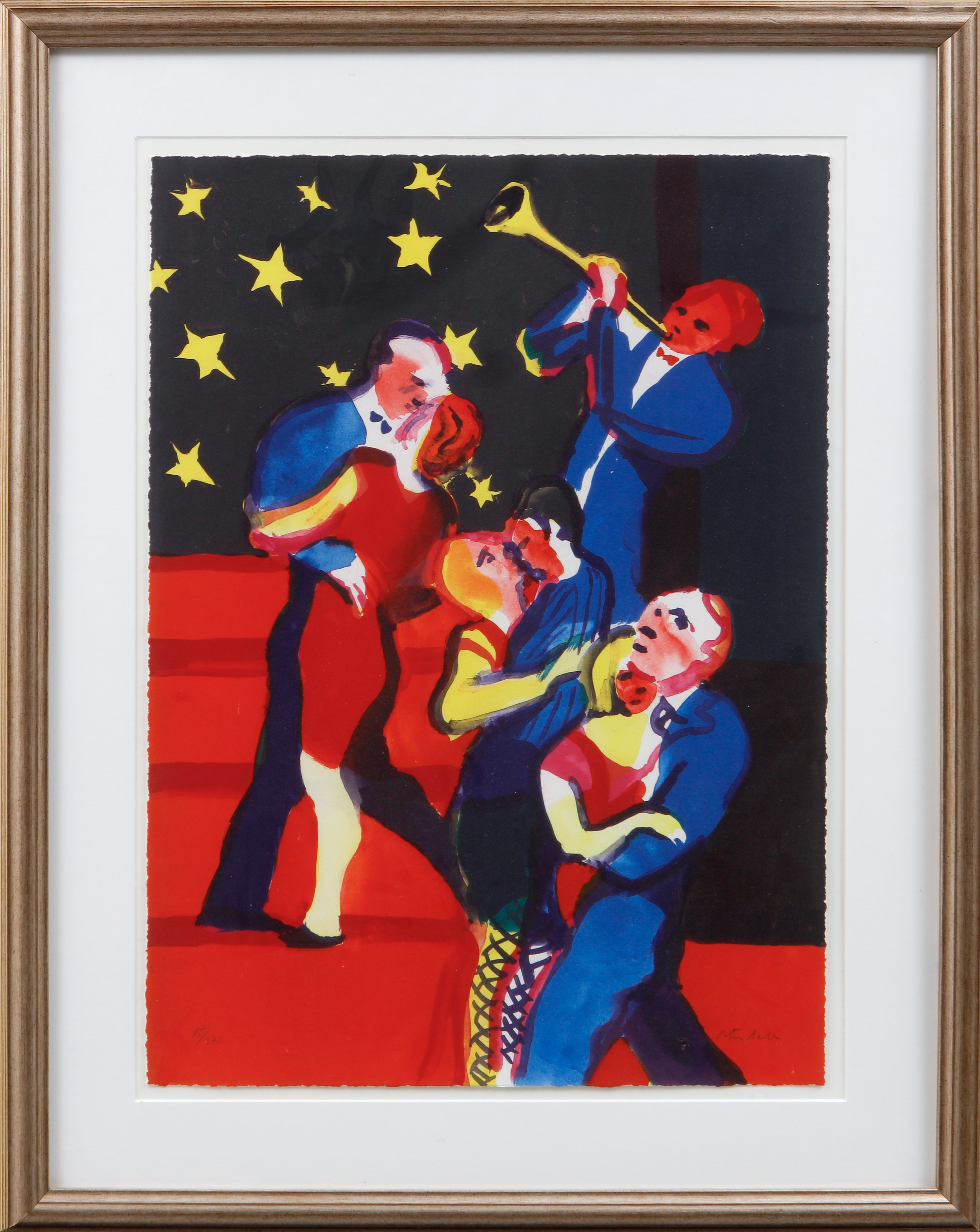 PETER DAHL. Figurscen, färglitografi, signerad och numrerad 15/375.