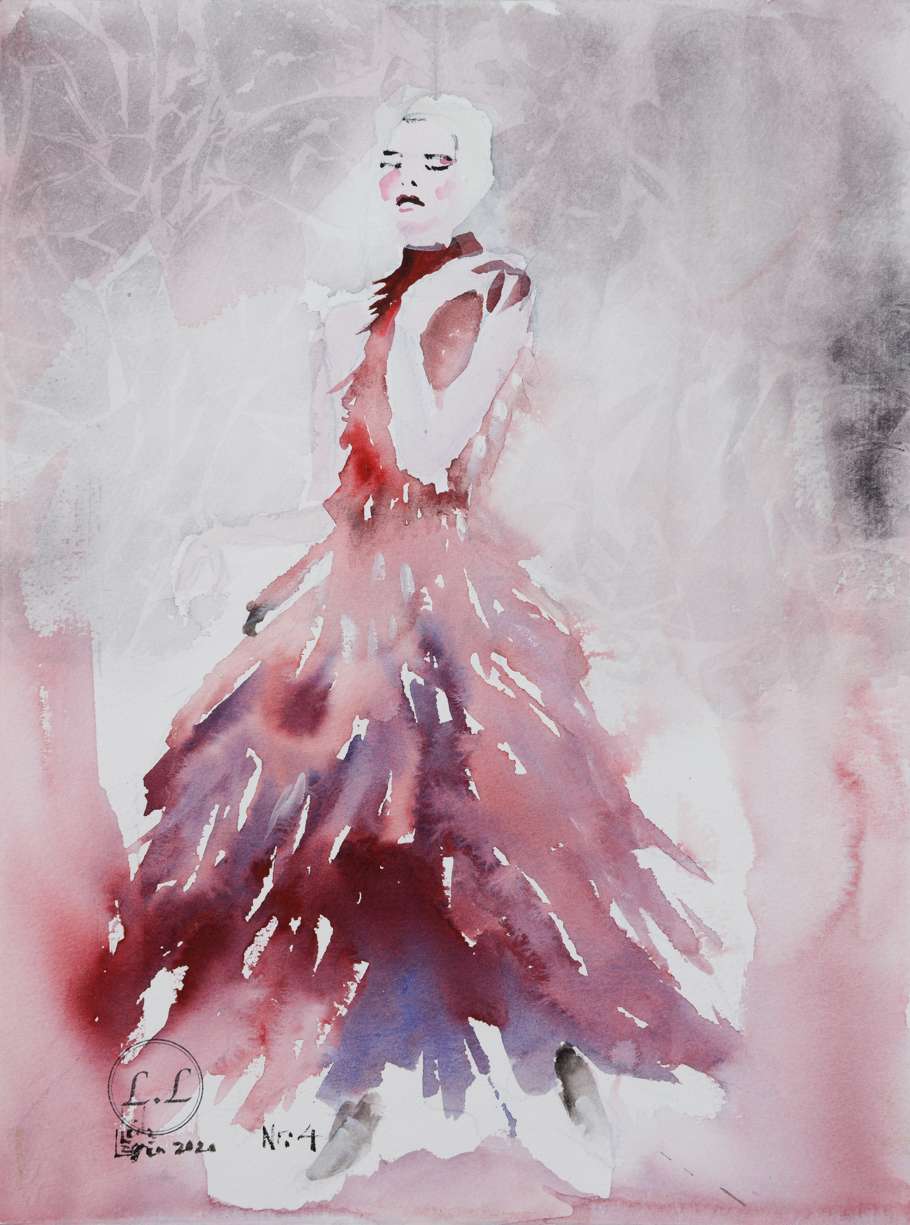 LEILA LAGRÉN. "Alexander McQueen, nr 4", blandteknik på papper, signerad samt daterad 2020.