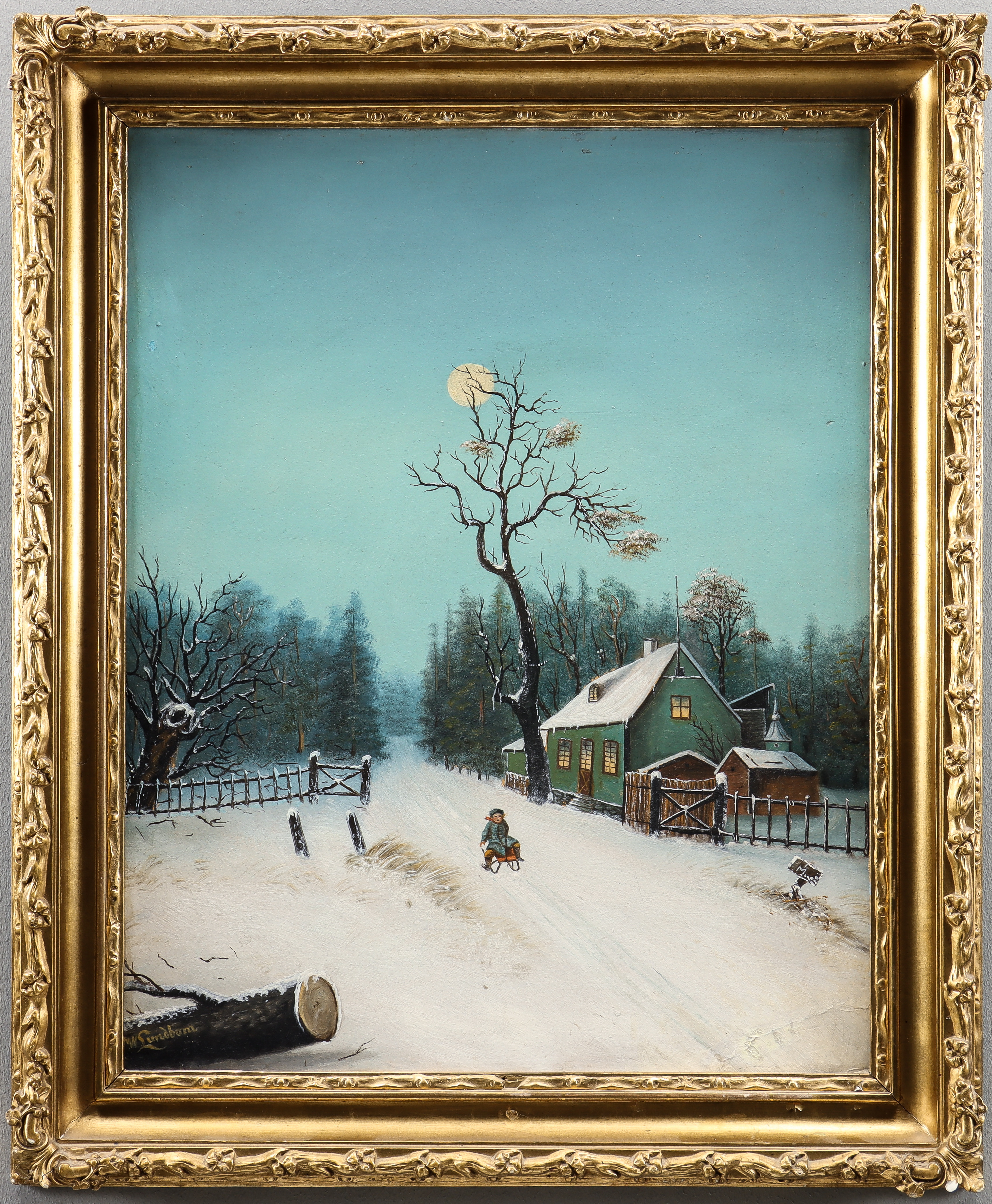 MAGNUS WILHELM LUNDBOM. Olja på pannå, signerad.