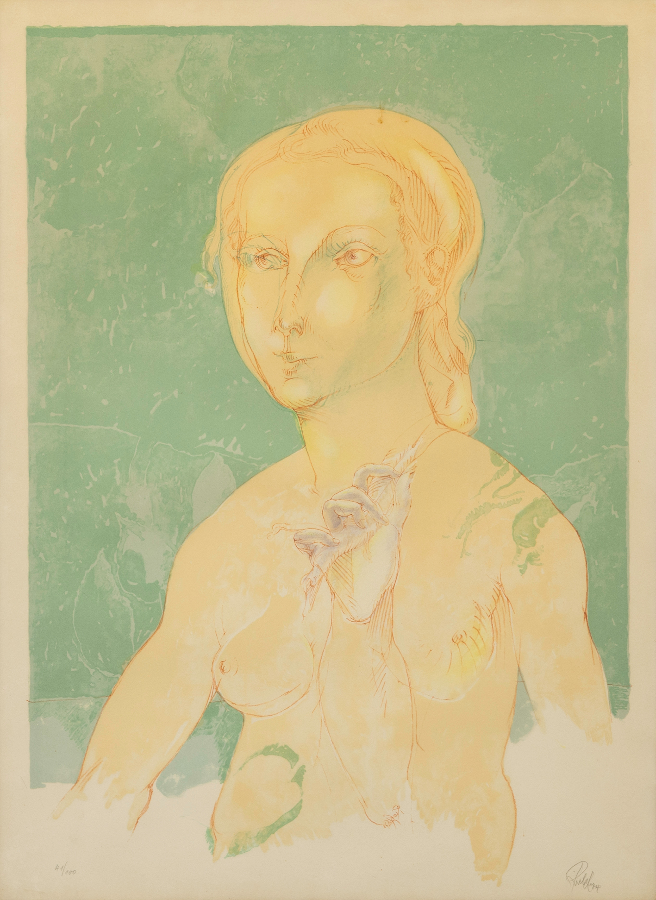 HEINRICH RICHTER (1884-1981). porträtt av Kvinna, litografi,signerad och nummrerad 41/100.