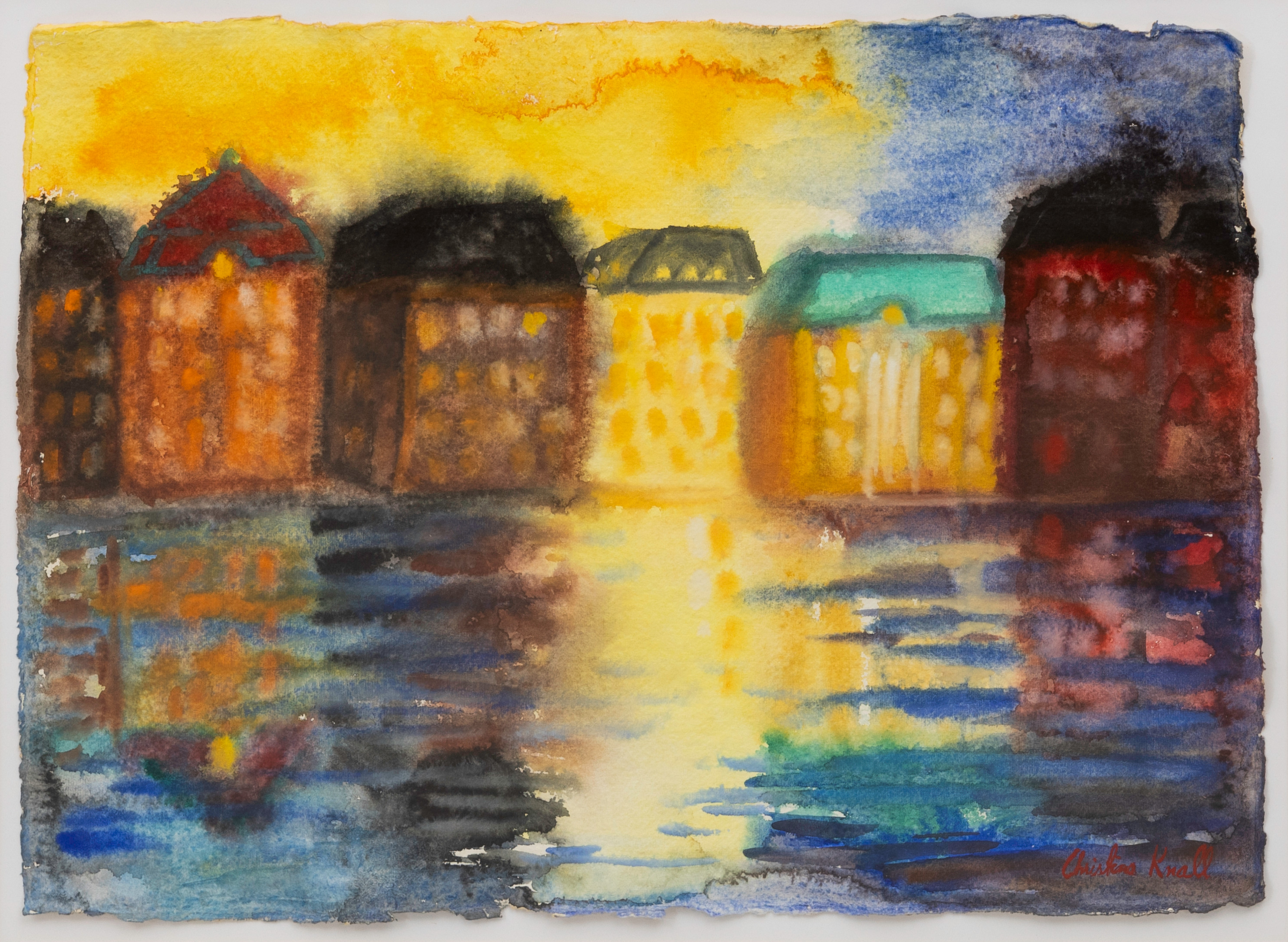 CHRISTINA KNALL. Motiv från Skeppsbron, Stockholm, akvarell, signerad.