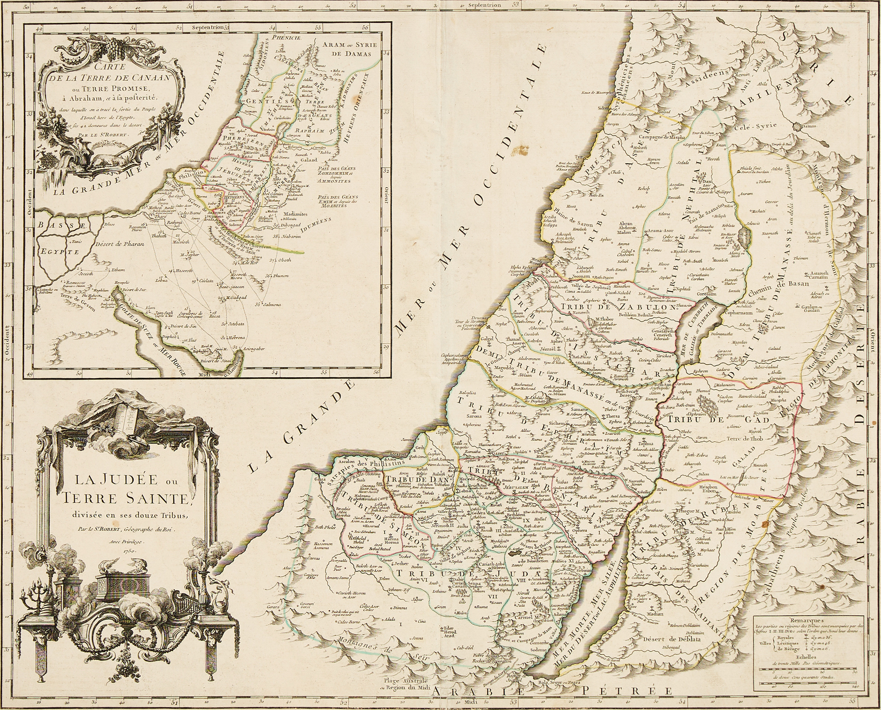 ROBERT DE VAUGONDY, La Judée ou Terre Sainte, divisée en ses douze Tribus, 1750.