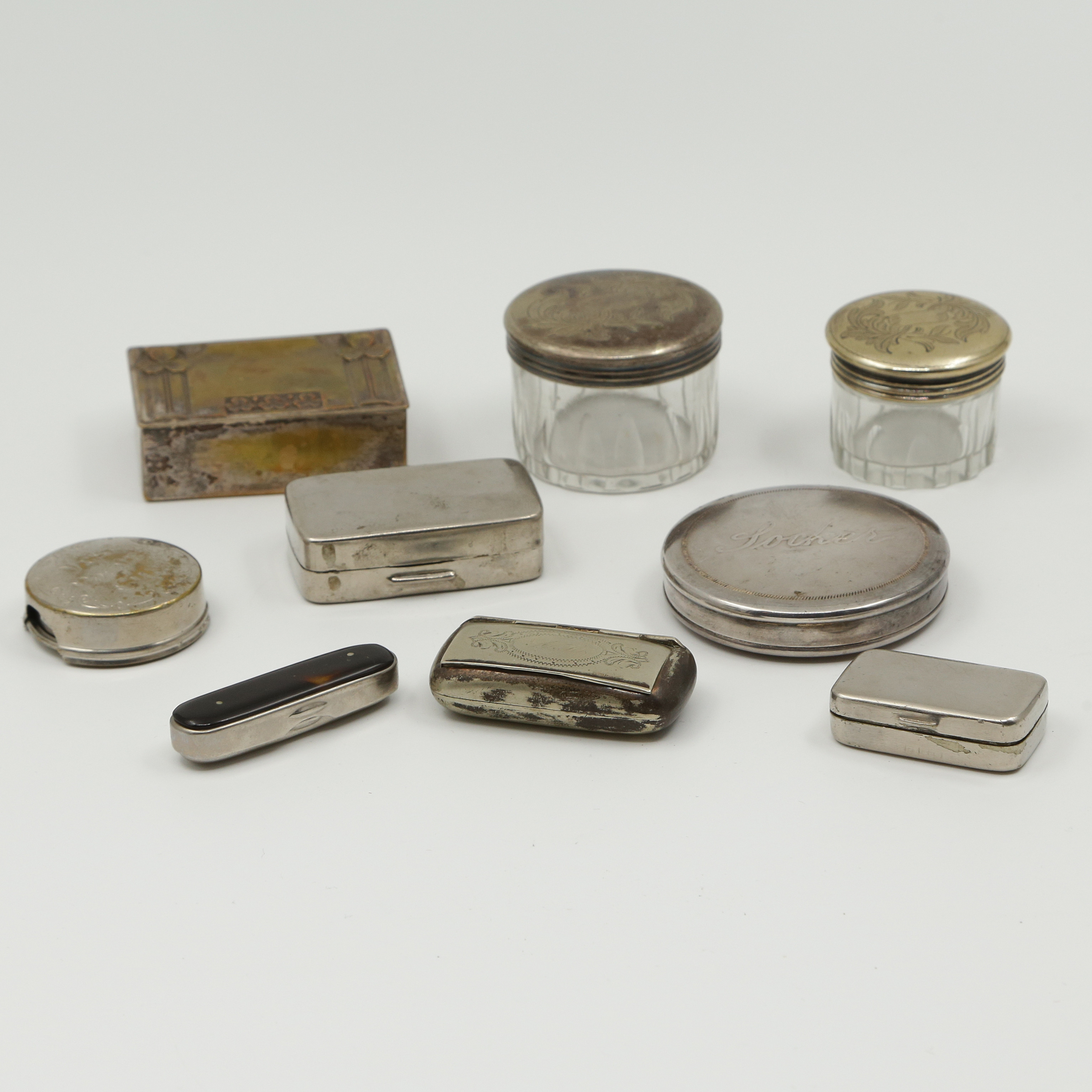 SAMLING DOSOR, 9 ST, METALL, GLAS.