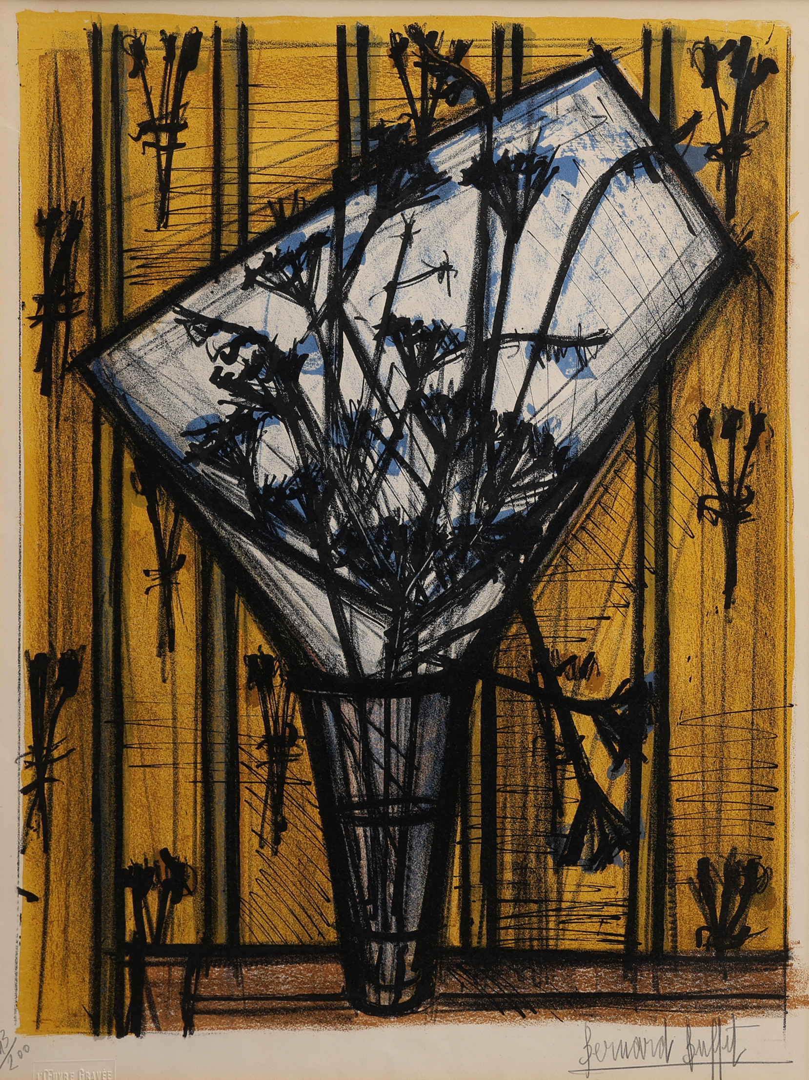 BERNARD BUFFET. LITOGRAFI, "FLEURS", SIGNERAD OCH NUMRERAD 143/200. UTFÖRD 1954.