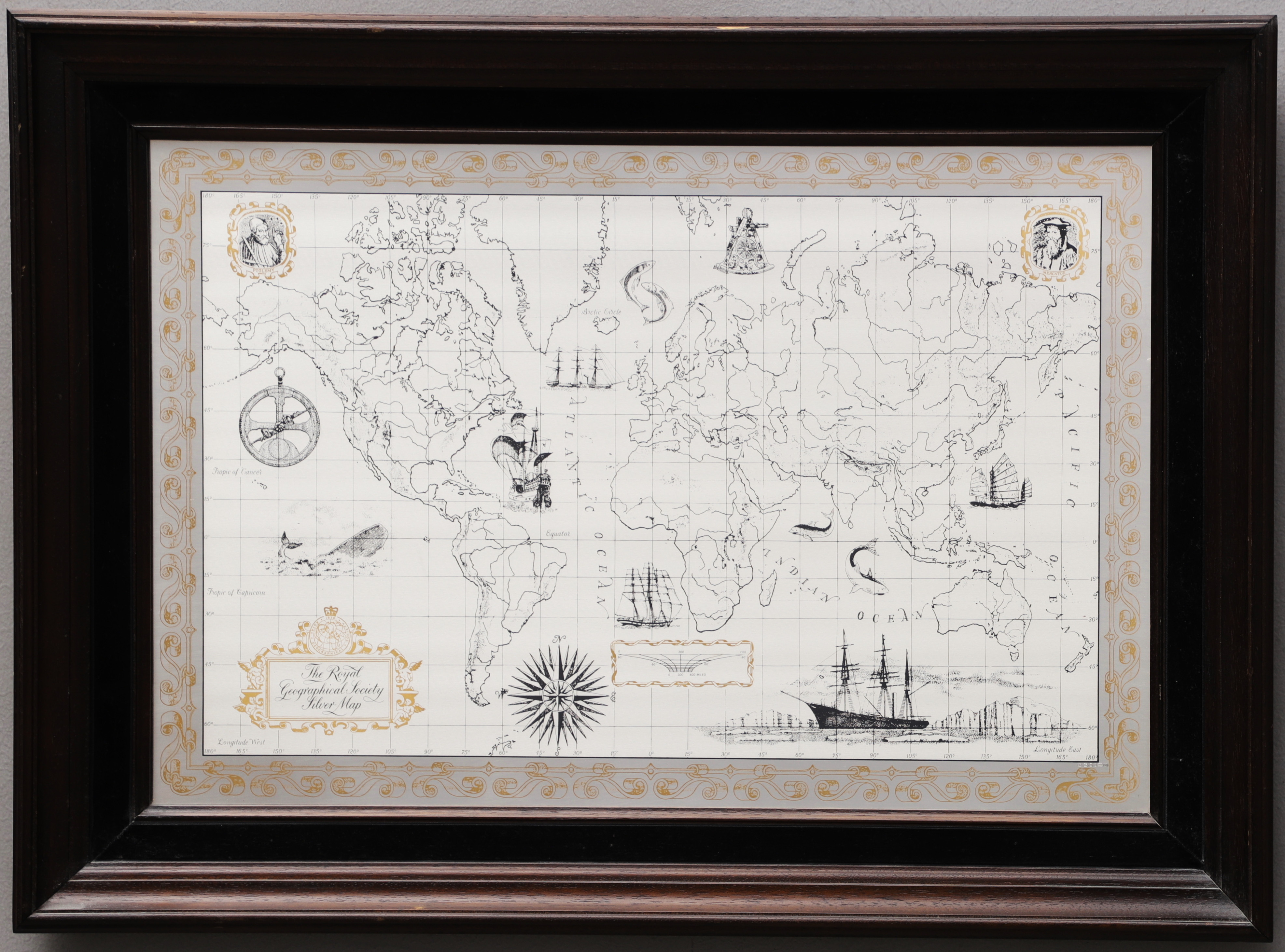 VÄRLDSKARTA, sterlingsilver, "The Royal geographical society silver map", England.