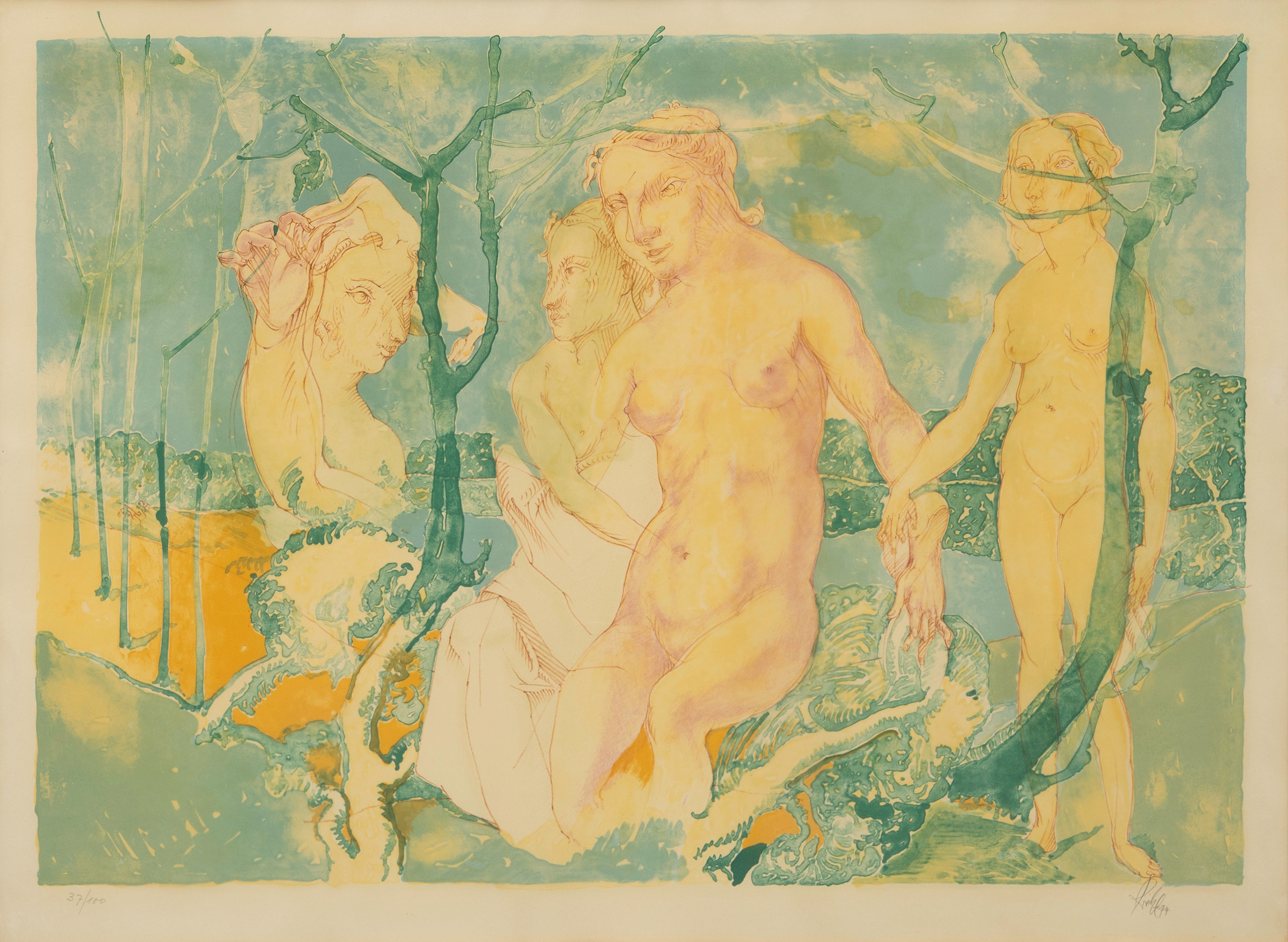 HEINRICH RICHTER (1884-1981). Figurkomposition, litografi,signerad och nummrerad 37/100.