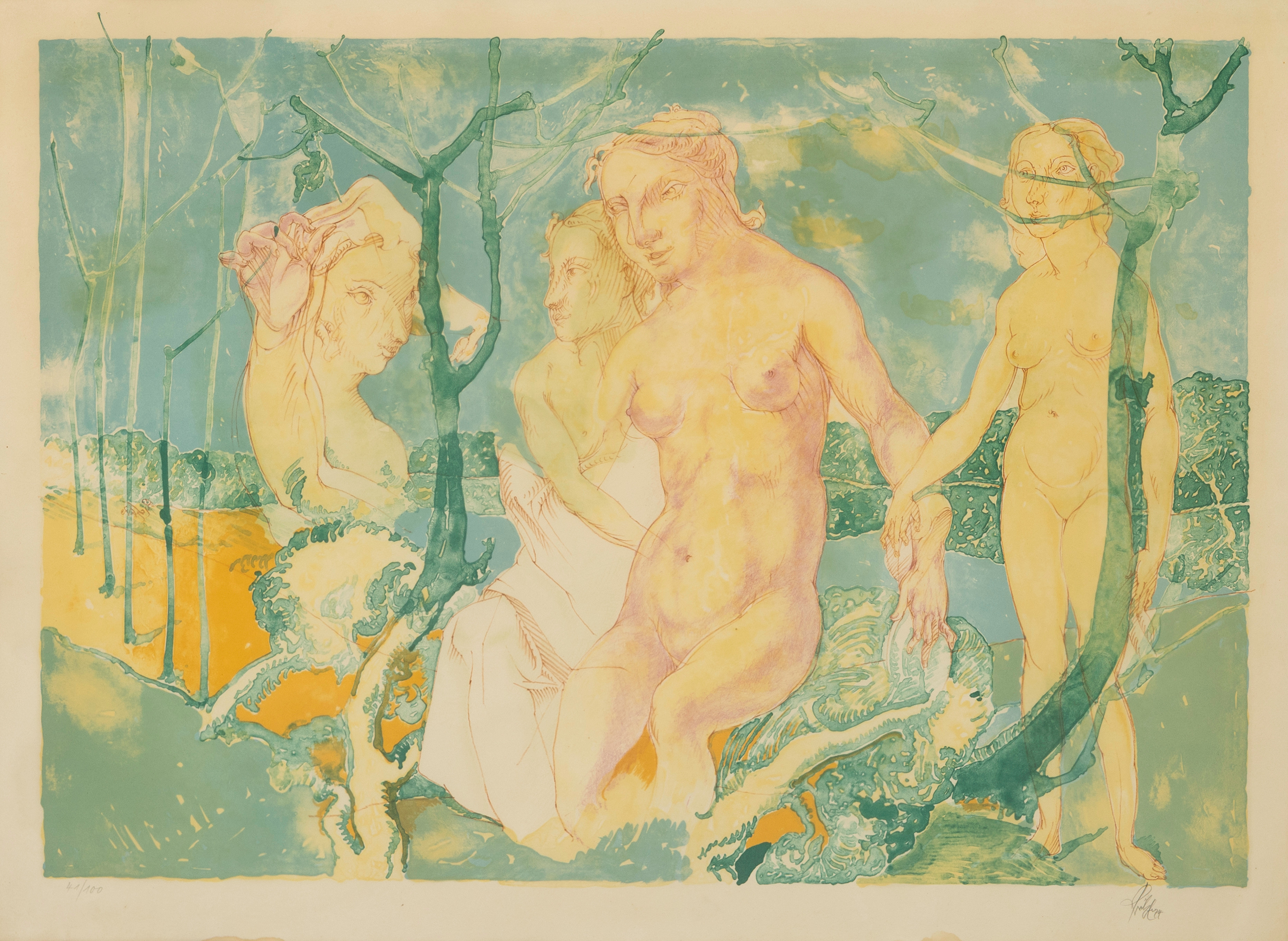 HEINRICH RICHTER (1884-1981). Figurkomposition, litografi,signerad och nummrerad 41/100.
