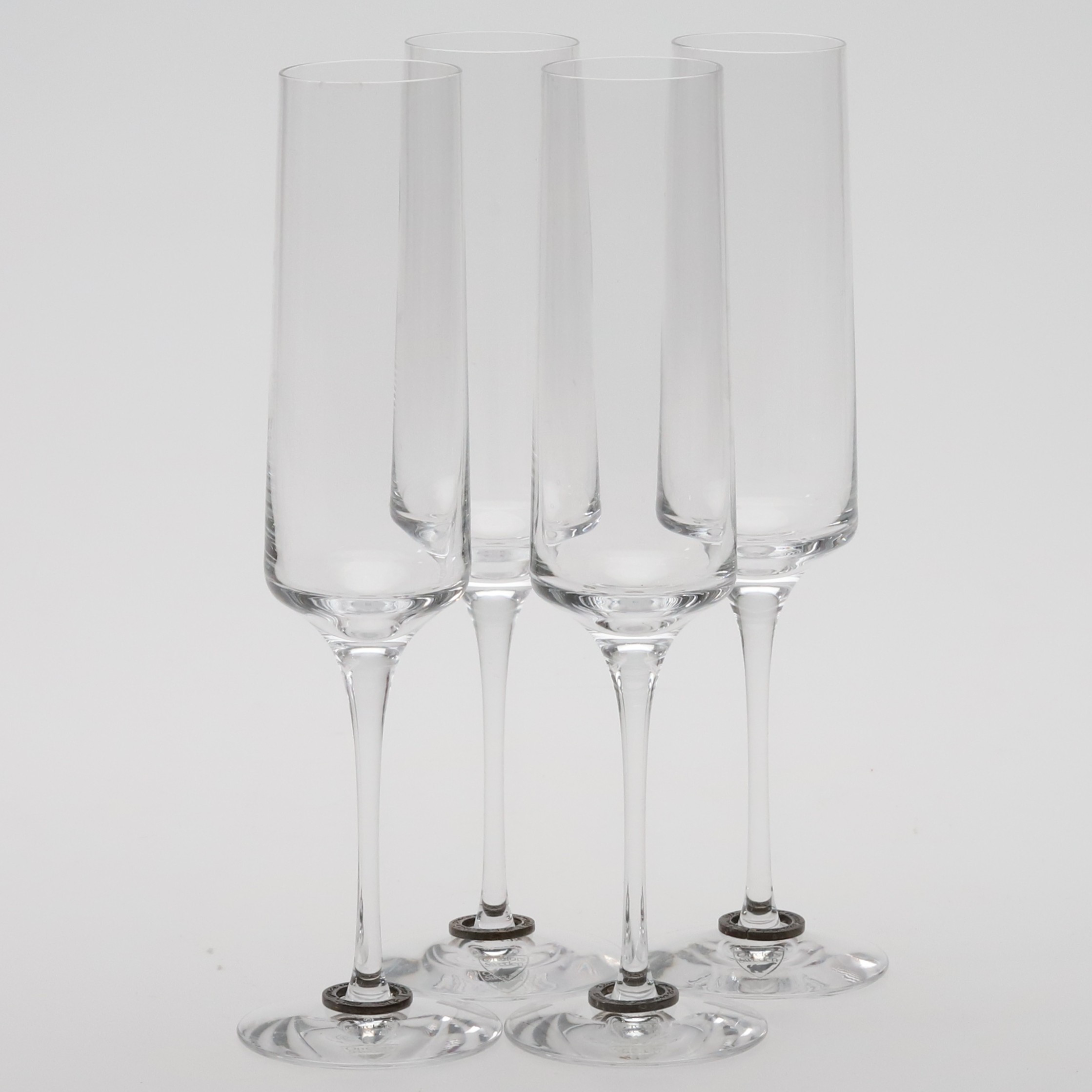 EFVA ATTLING. Champagnestrutar, 4 st. Glas, silver.