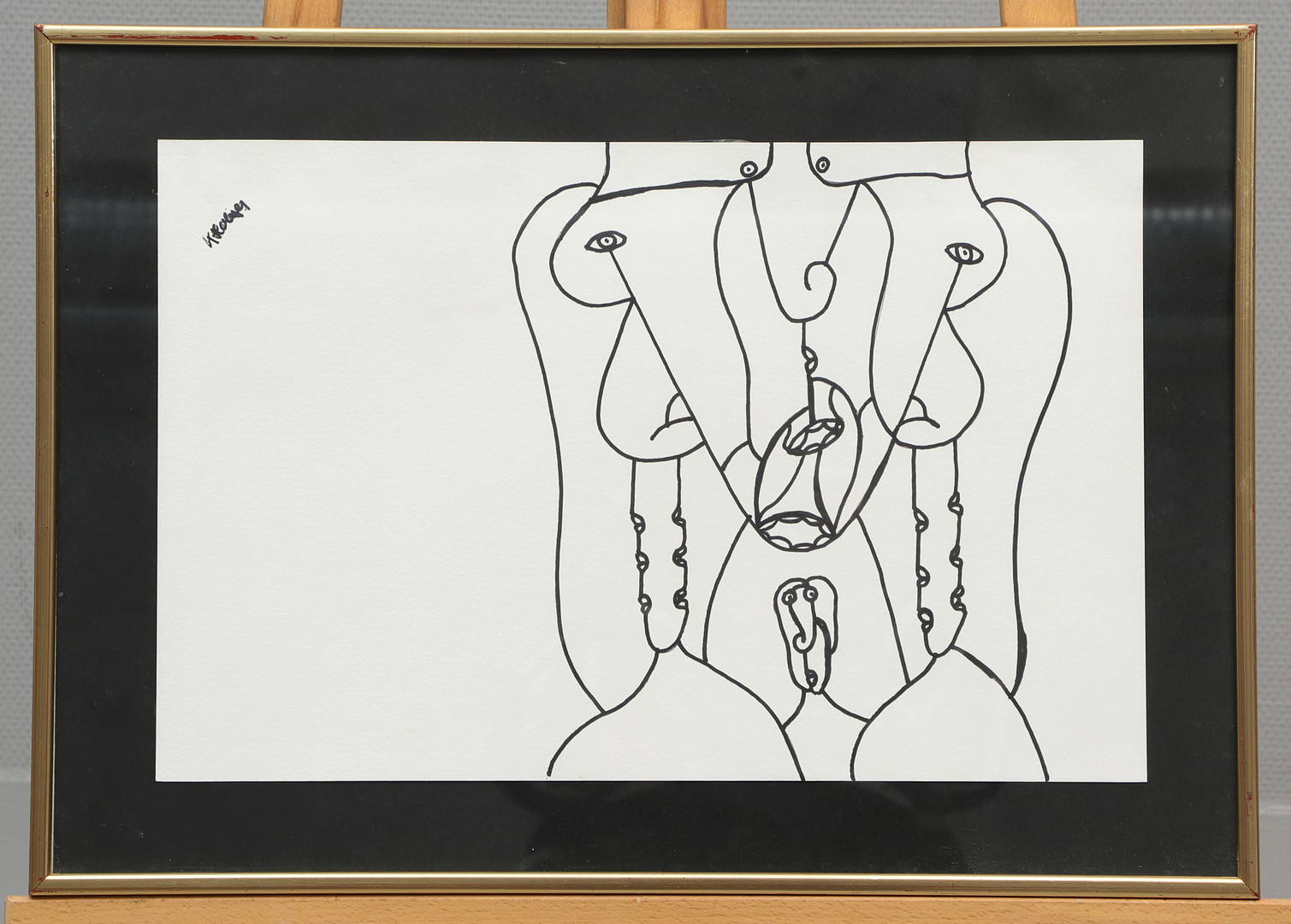 KJELL HOBJER. Tuschteckning, figurkomposition, signerad.