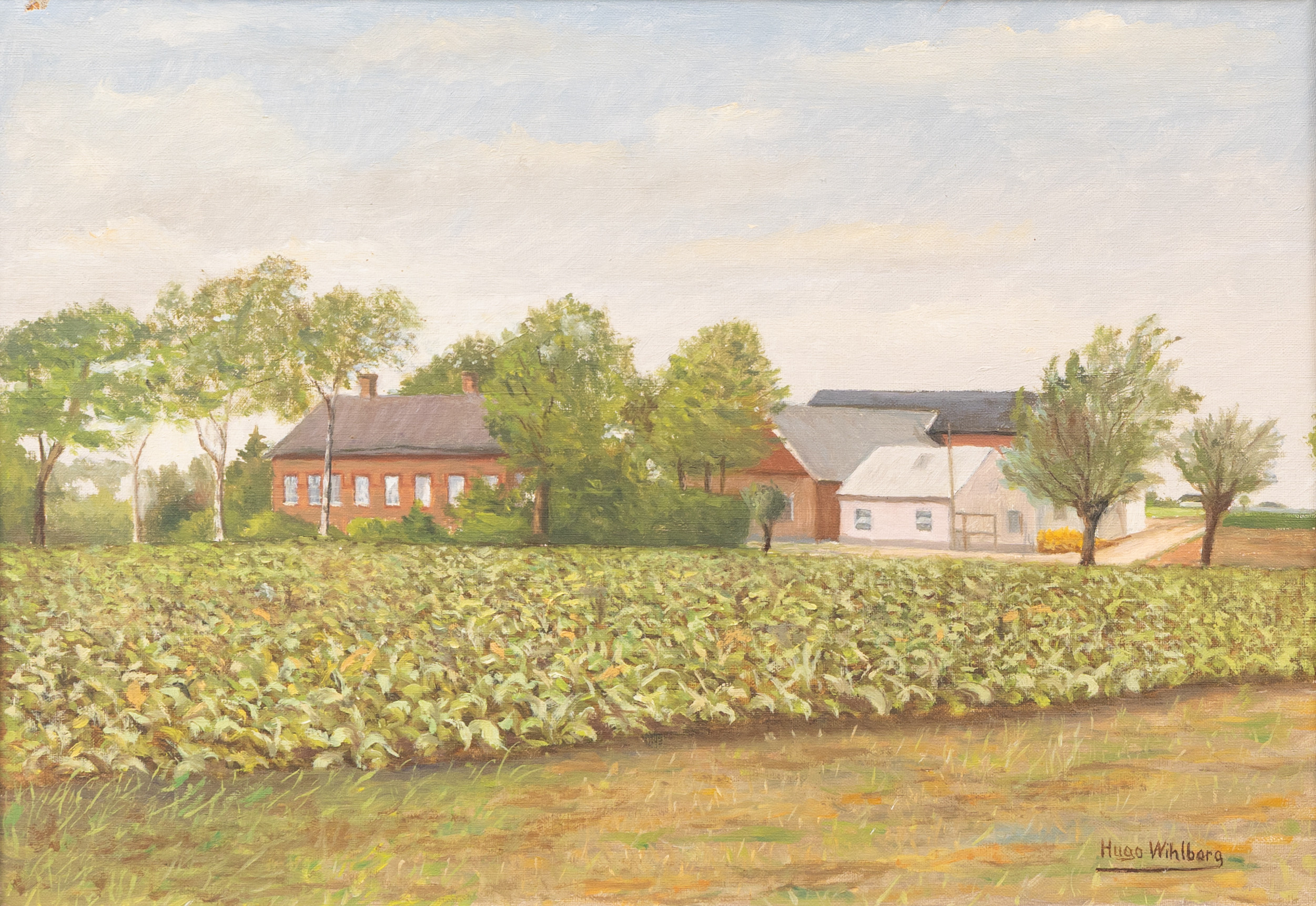 HUGO WIHLBORG [1879-1956). Gård i landskap, olja på duk, signerad.