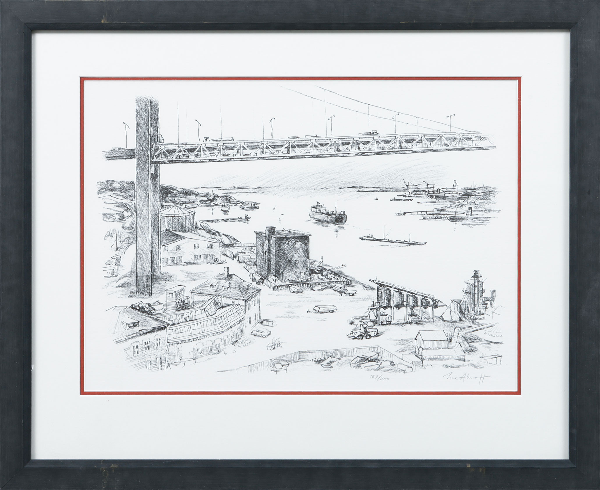 TORE  AHNOFF. "Älvsborgsbron", litografi, signerad och numrerad 189/200.
